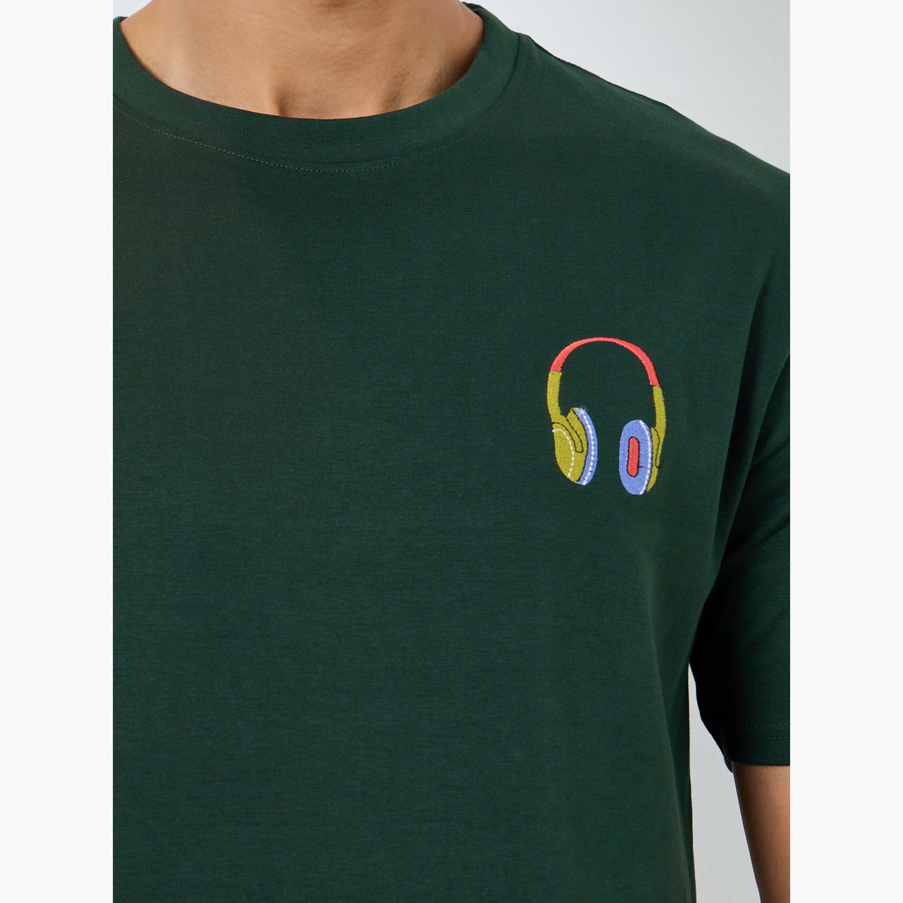 Styli Men Green Embroidered Graphic T-Shirt-men-clothing-tshirtsandpolos-tshirts-image-3