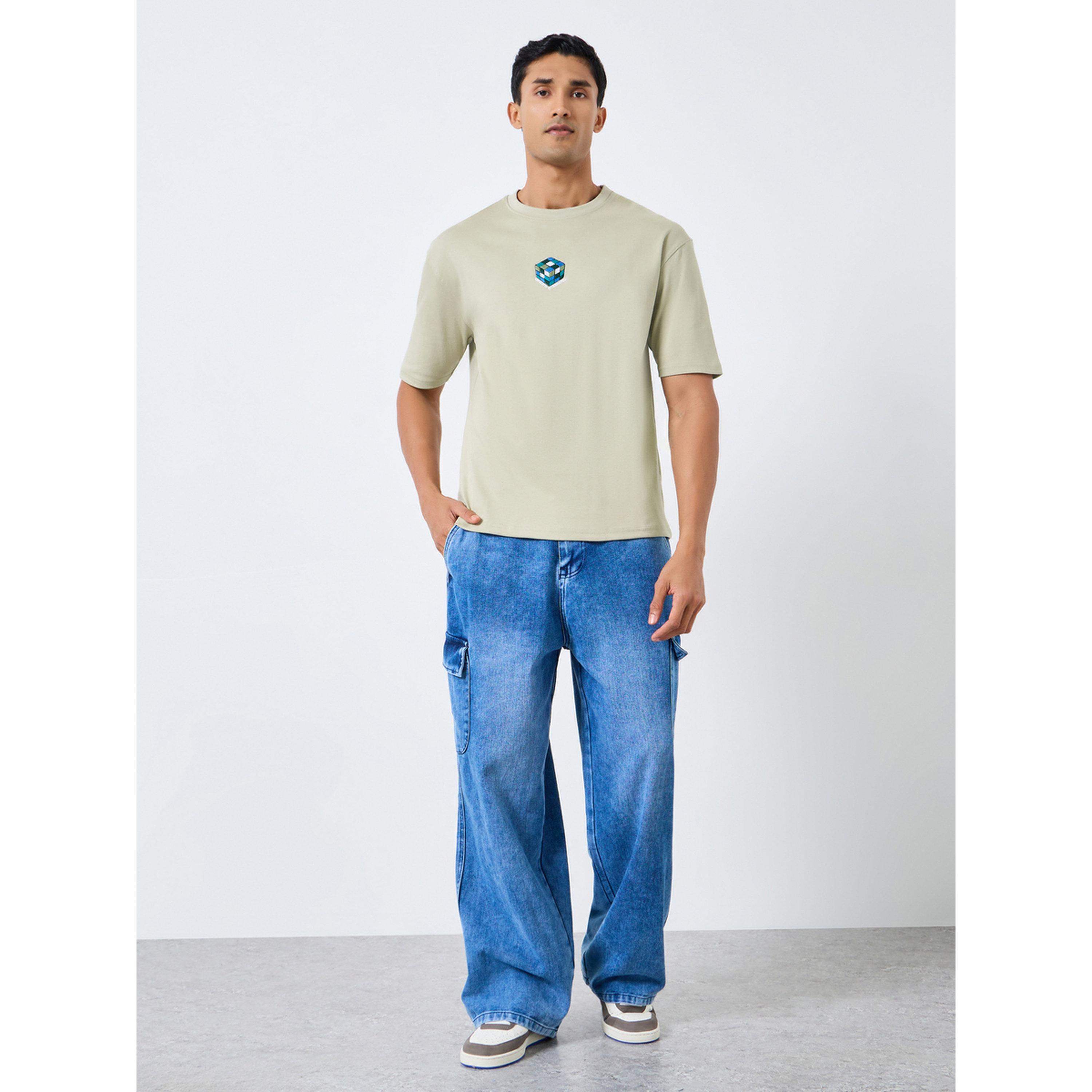 Styli Men Grey Oversized Embroidered T-Shirt-men-clothing-tshirtsandpolos-tshirts-image-2