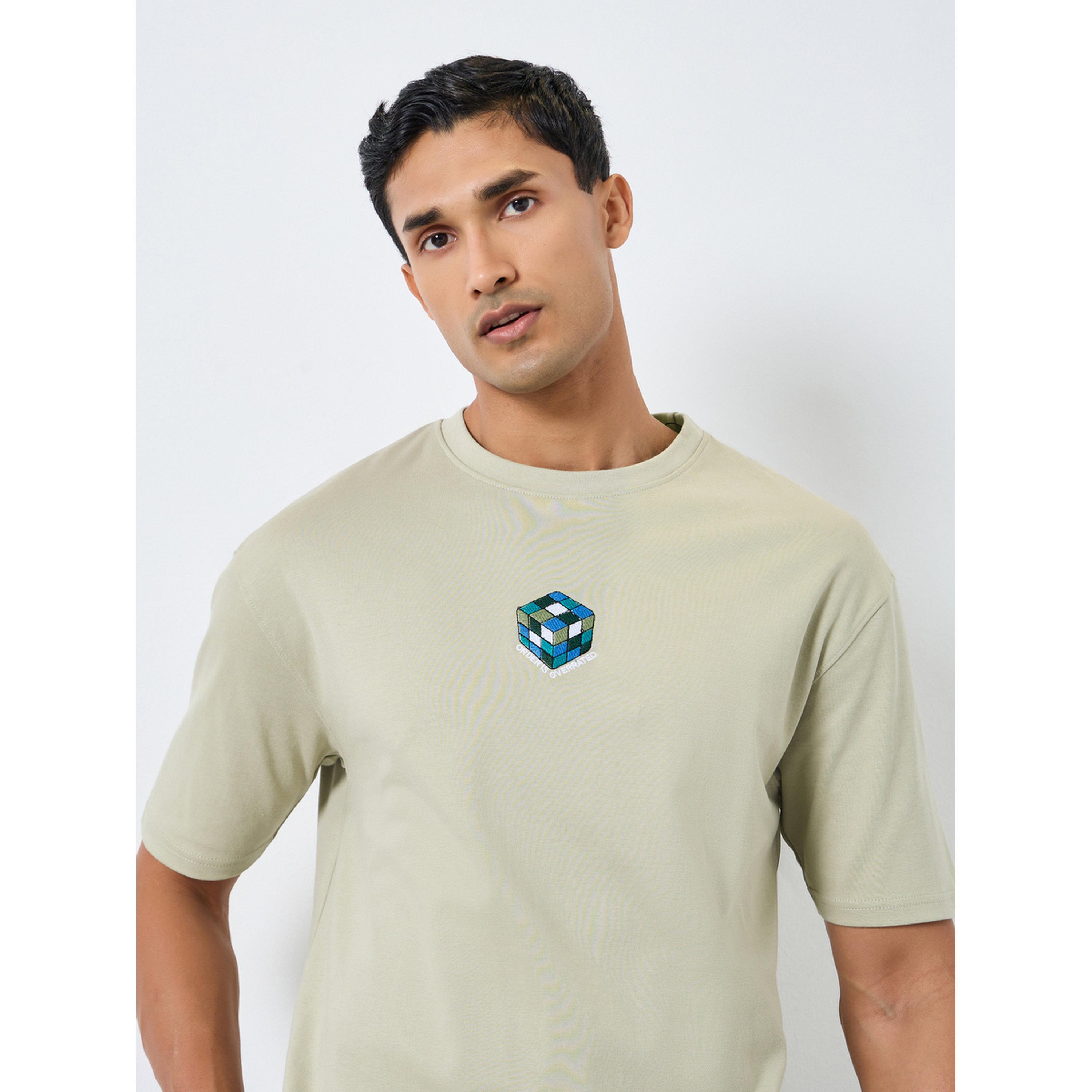 Styli Men Grey Oversized Embroidered T-Shirt-men-clothing-tshirtsandpolos-tshirts-image-3