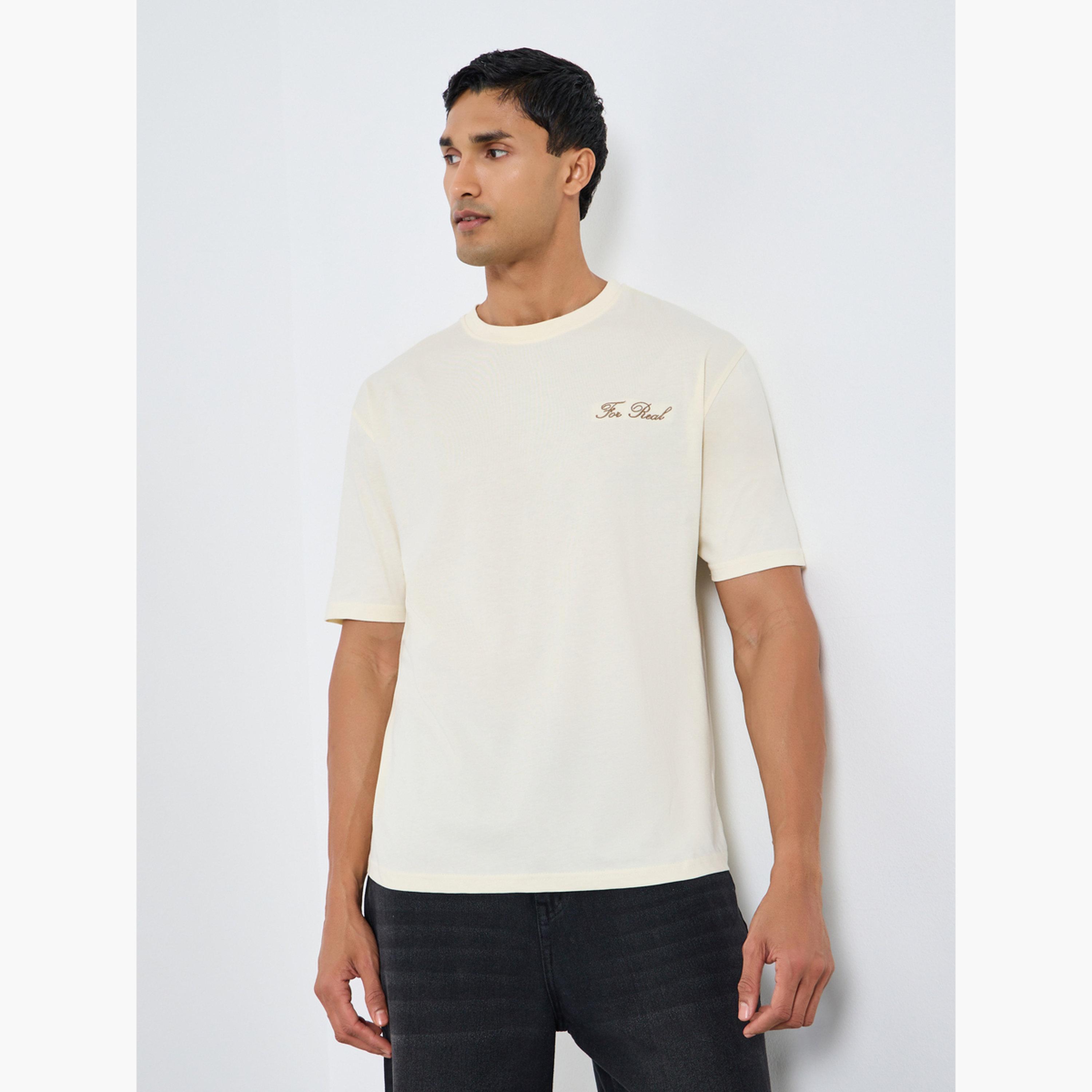 Styli Men Cream Embroidered Oversized T-Shirt-men-clothing-tshirtsandpolos-tshirts-image-1