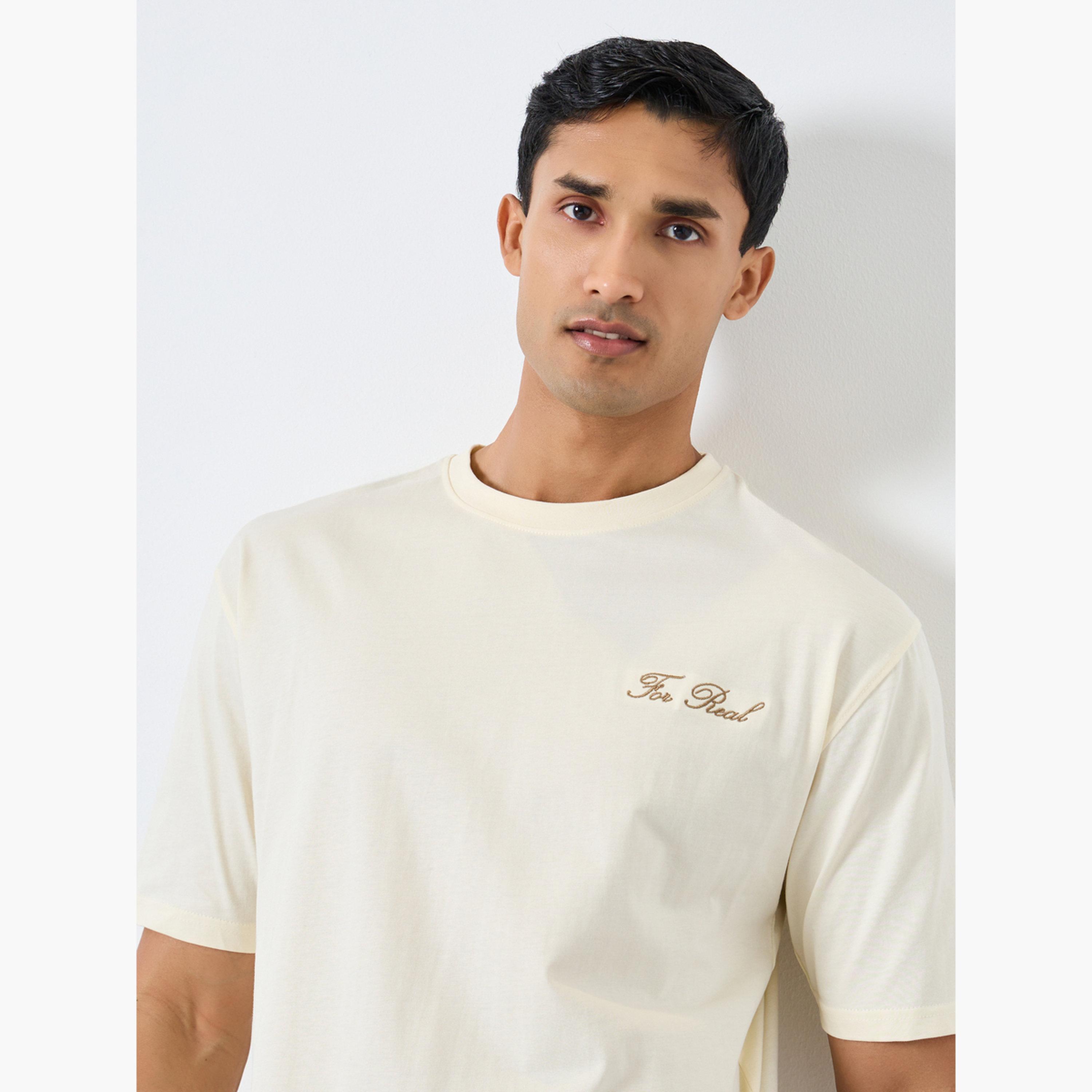 Styli Men Cream Embroidered Oversized T-Shirt-men-clothing-tshirtsandpolos-tshirts-image-3