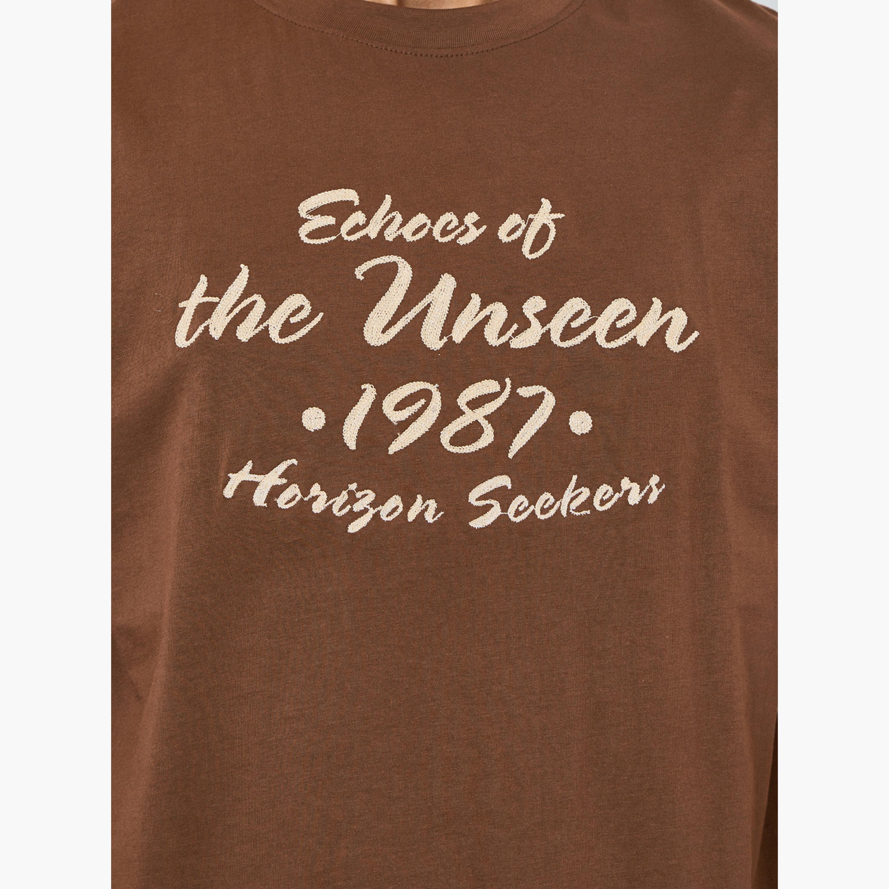 Styli Men Brown Embroidered Slogan Oversized T-Shirt-men-clothing-tshirtsandpolos-tshirts-image-3