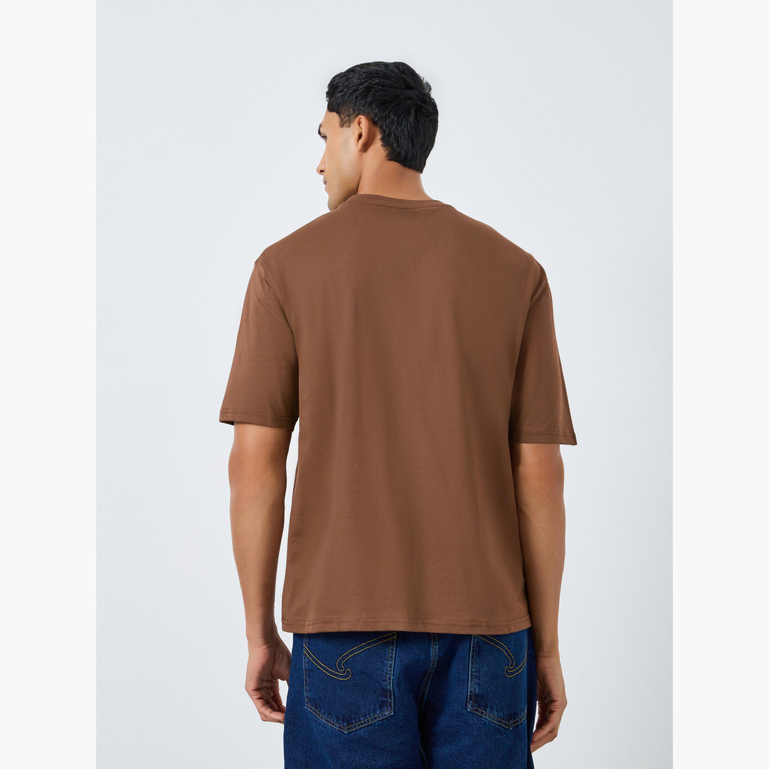 Styli Men Brown Embroidered Slogan Oversized T-Shirt-men-clothing-tshirtsandpolos-tshirts-image-4