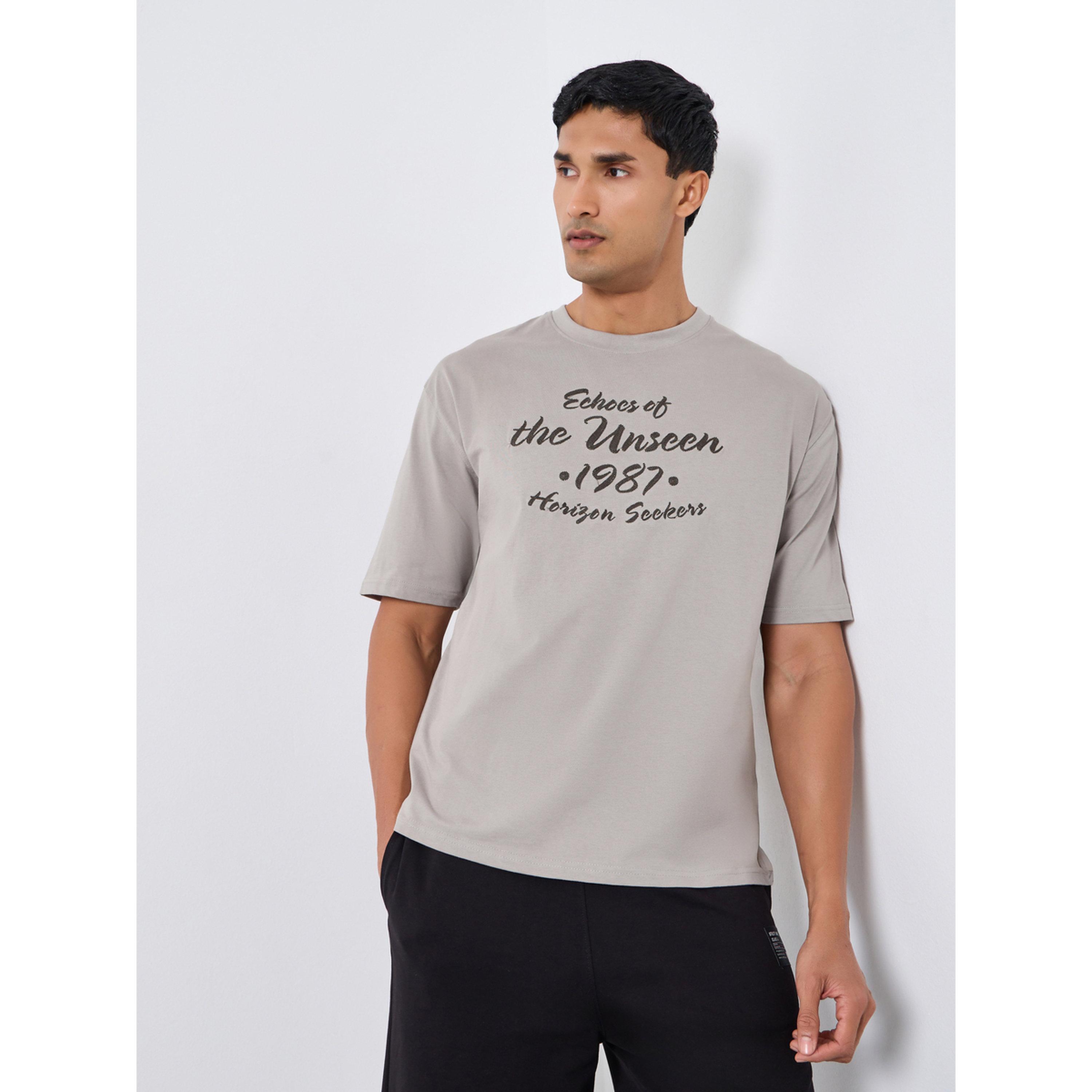 Styli Men Grey Graphic Print Crew Neck T-Shirt-men-clothing-tshirtsandpolos-tshirts-image-1