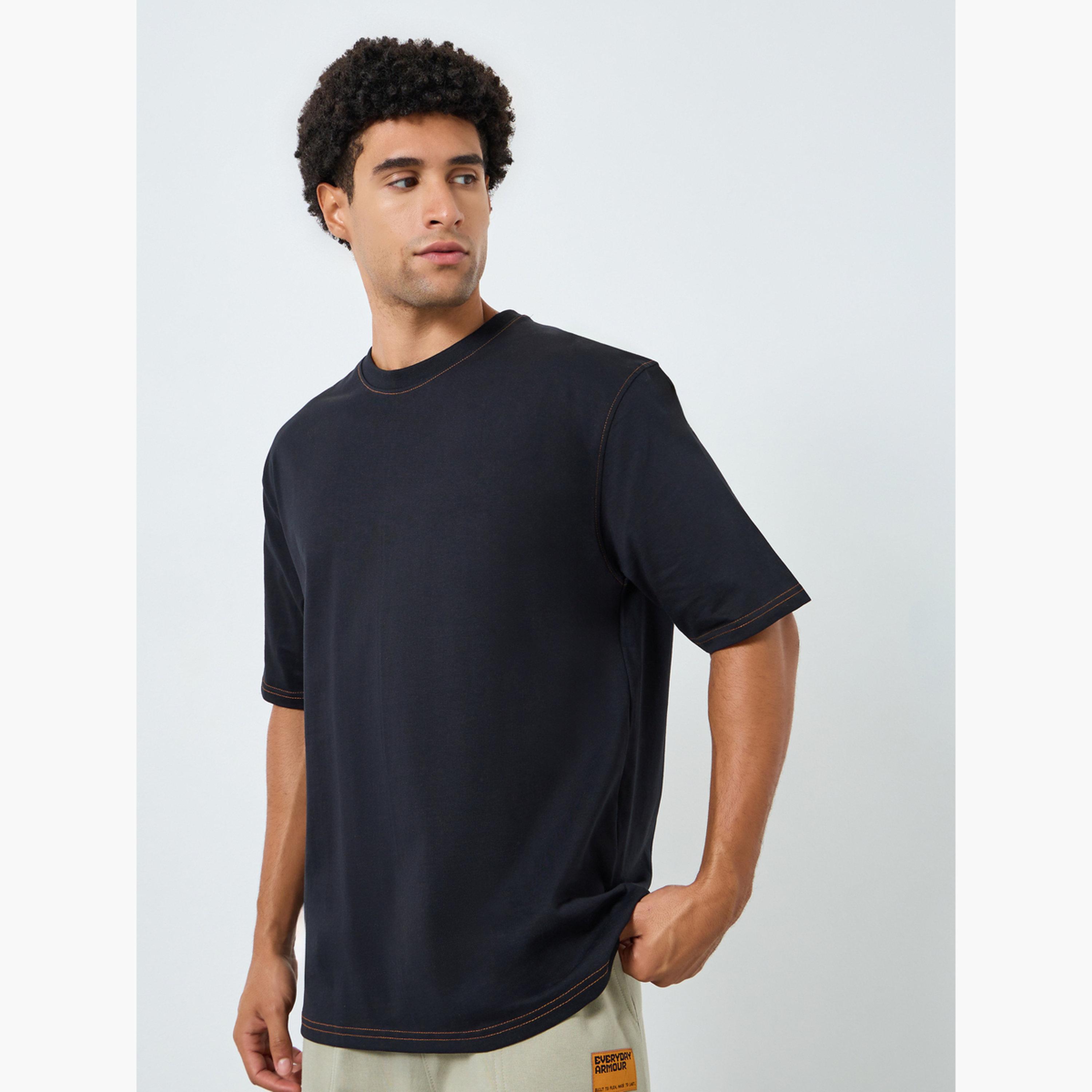 Styli Men Black Crew Neck T-Shirt with Contrast Stitching-men-clothing-tshirtsandpolos-tshirts-image-1