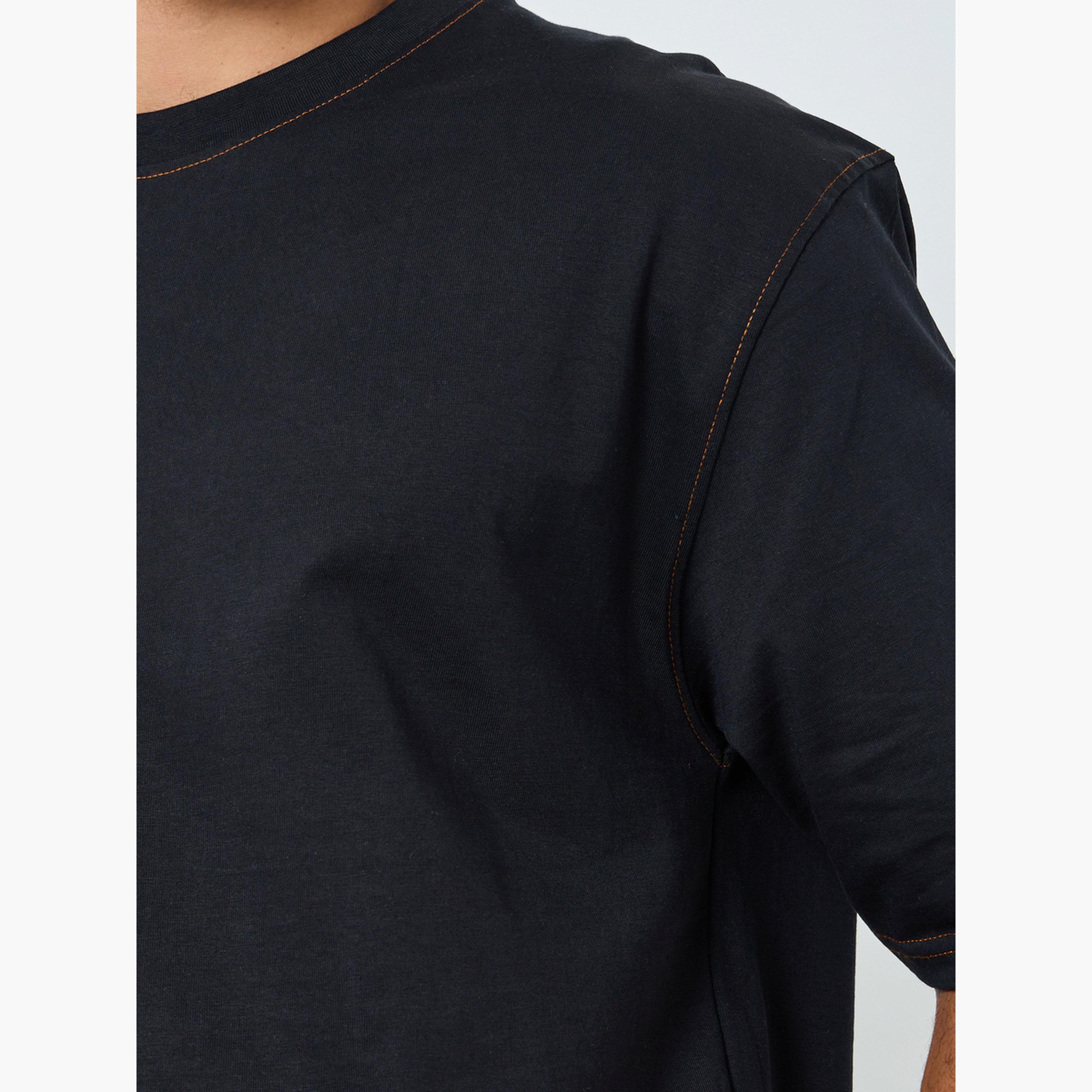 Styli Men Black Crew Neck T-Shirt with Contrast Stitching-men-clothing-tshirtsandpolos-tshirts-image-3
