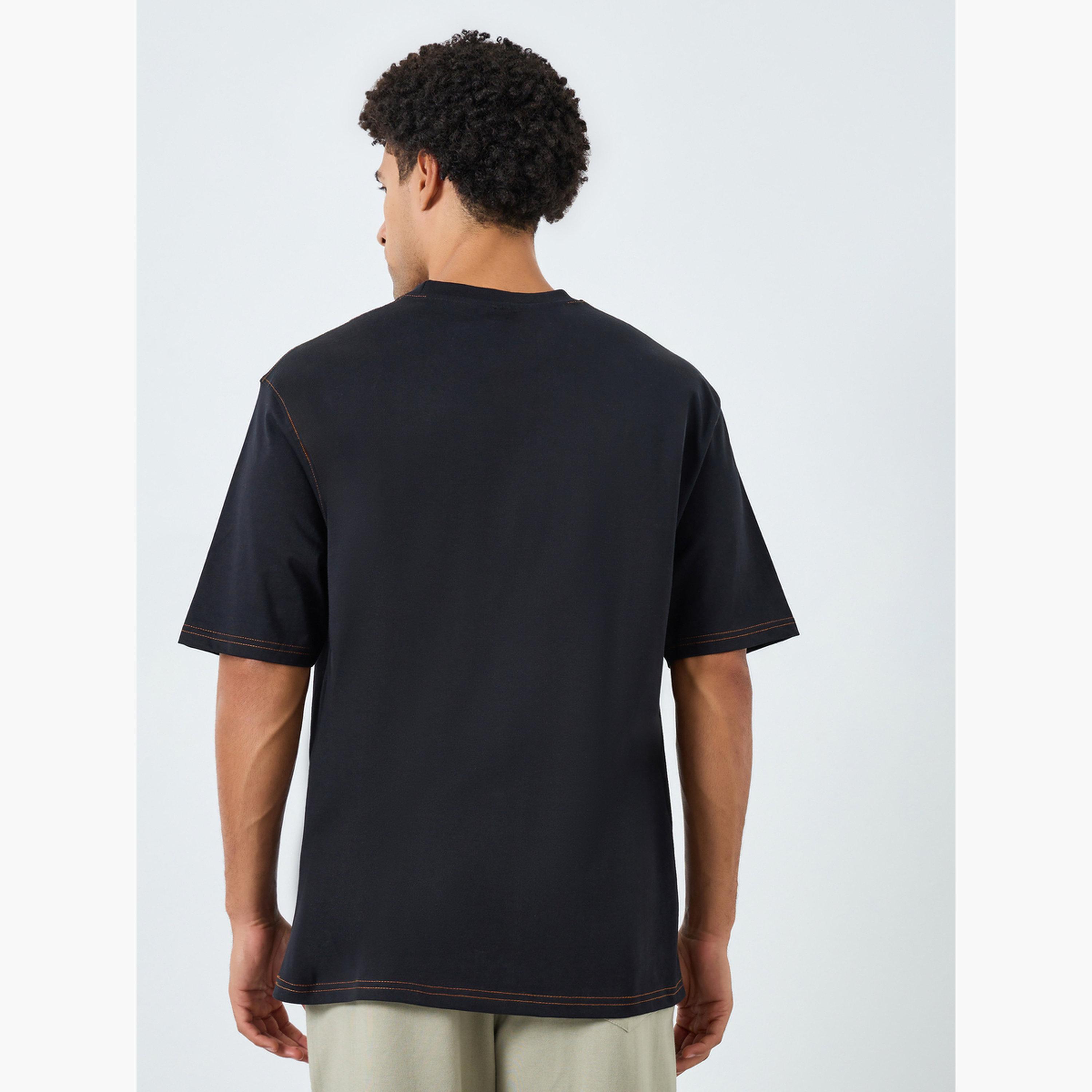 Styli Men Black Crew Neck T-Shirt with Contrast Stitching-men-clothing-tshirtsandpolos-tshirts-image-4