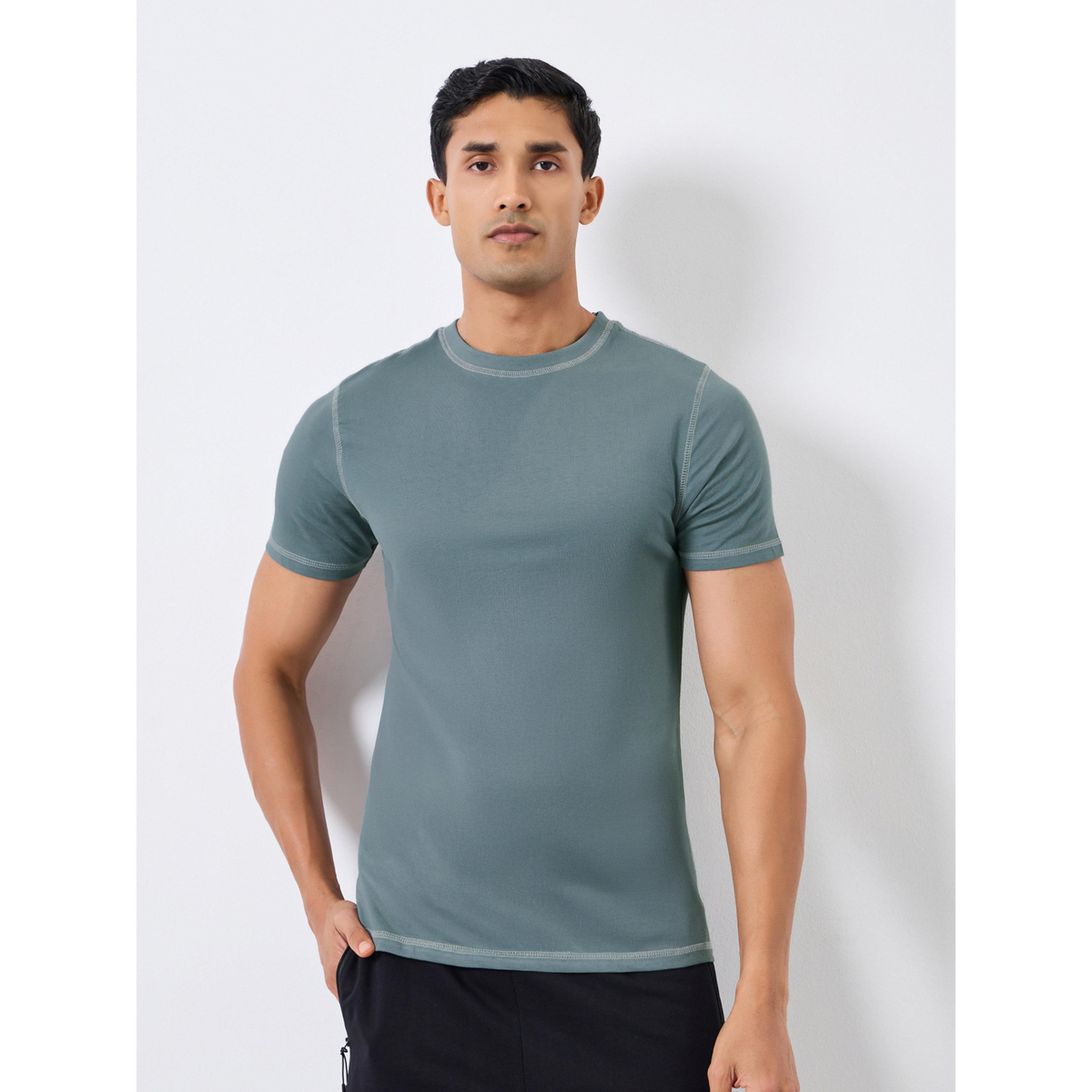 Styli Men Grey Contrast Stitch Crew Neck T-Shirt-men-clothing-tshirtsandpolos-tshirts-image-1