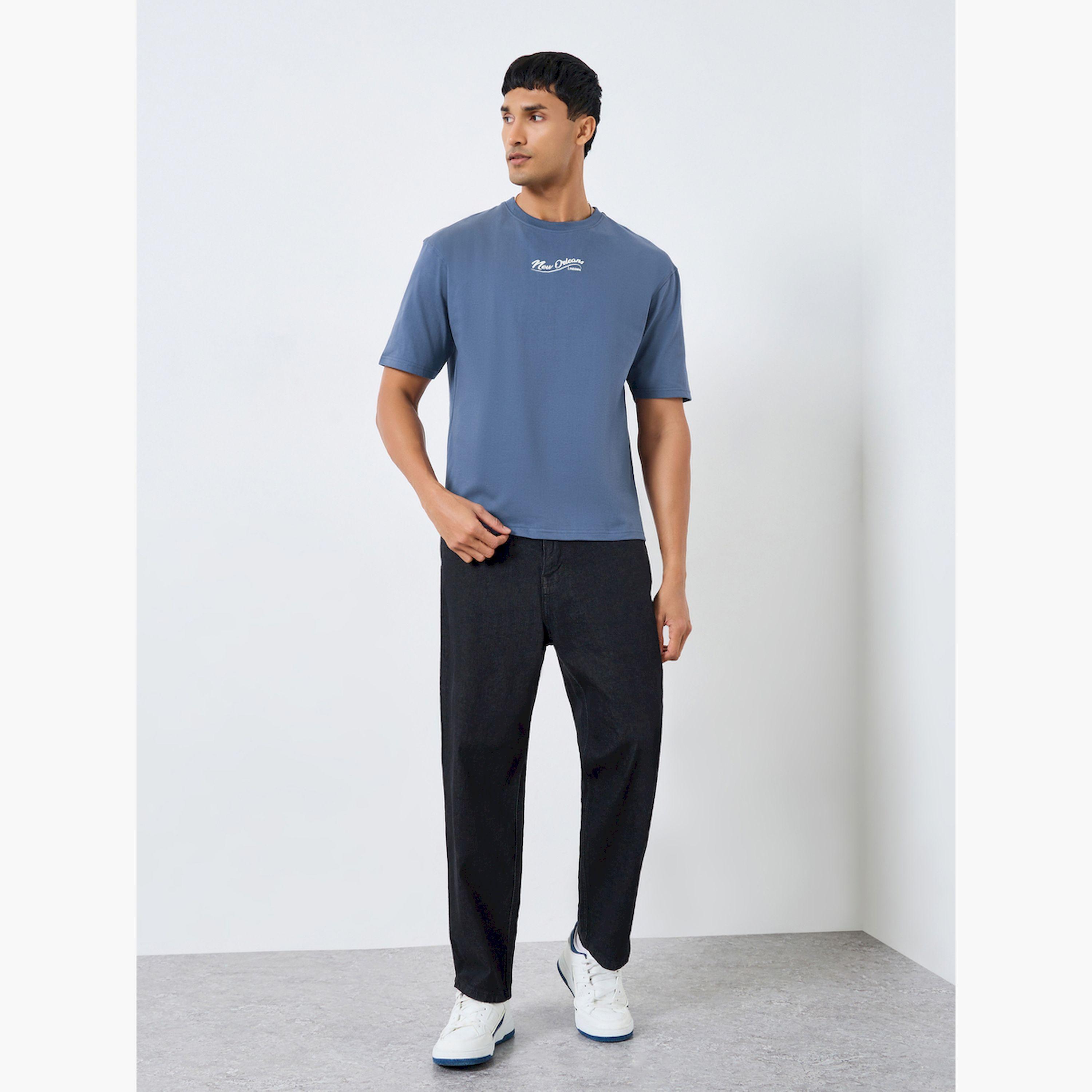 Styli Men Blue Oversized Graphic Puff Print T-Shirt-men-clothing-tshirtsandpolos-tshirts-image-2