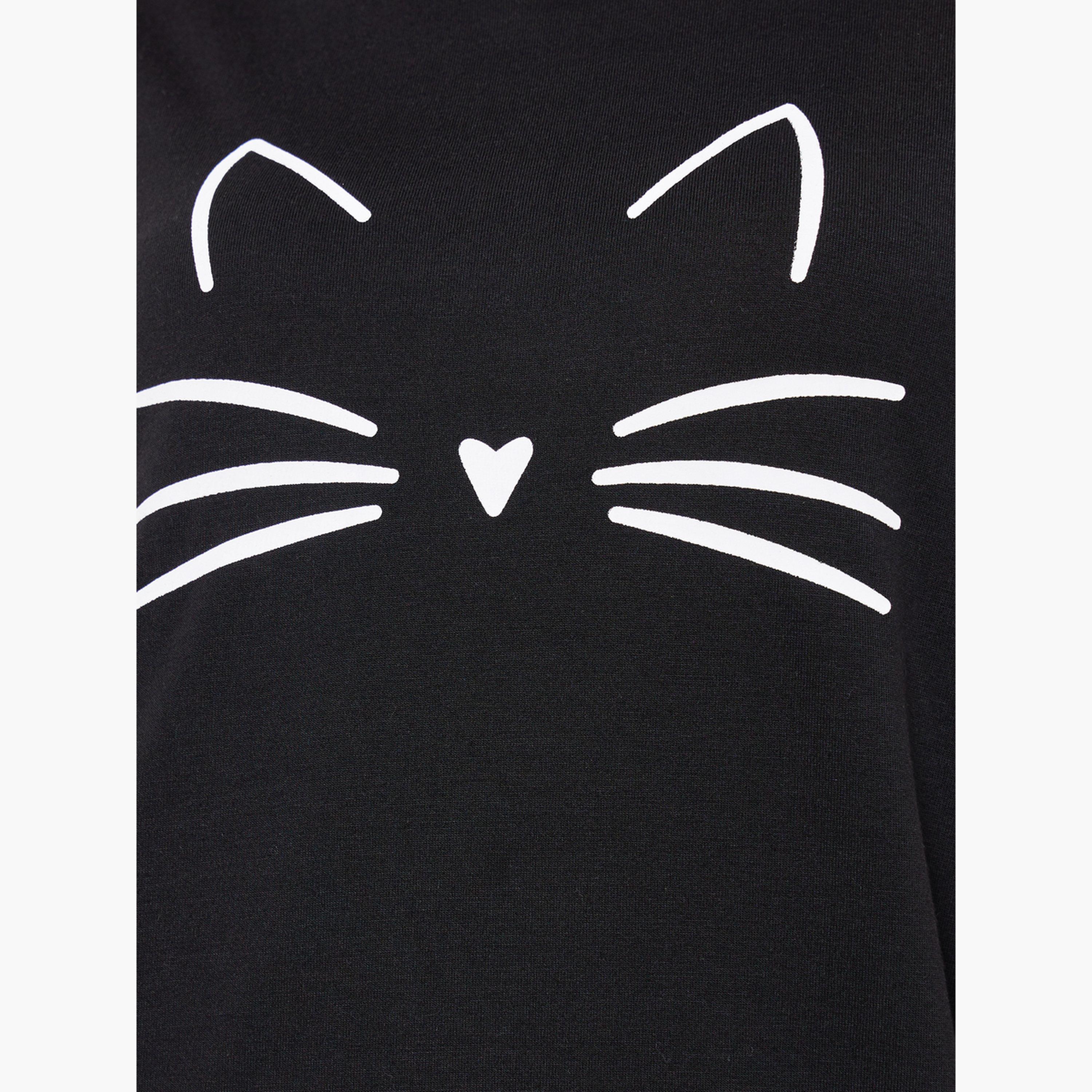 Styli Graphic Cat Print Sleep T-Shirt Dress-women-clothing-nightwear-nighties-image-4