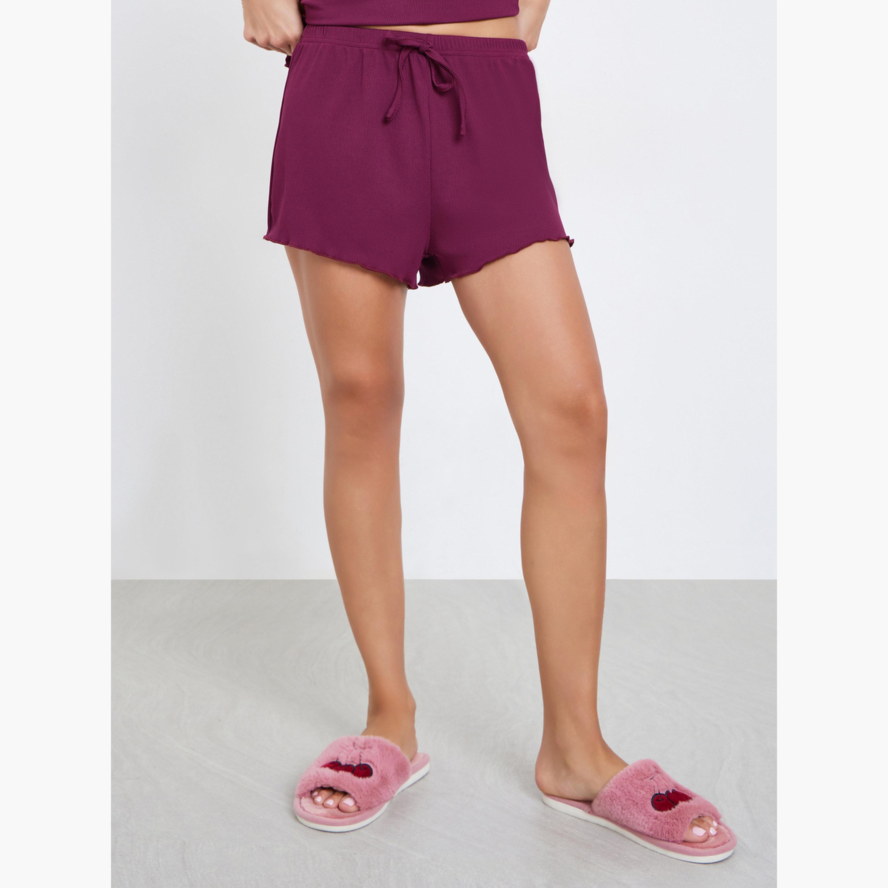 طقم شورت وبلوزة كامي مضلعة بحواف مموجة-women-clothing-nightwear-pyjamas-shortsets-image-4