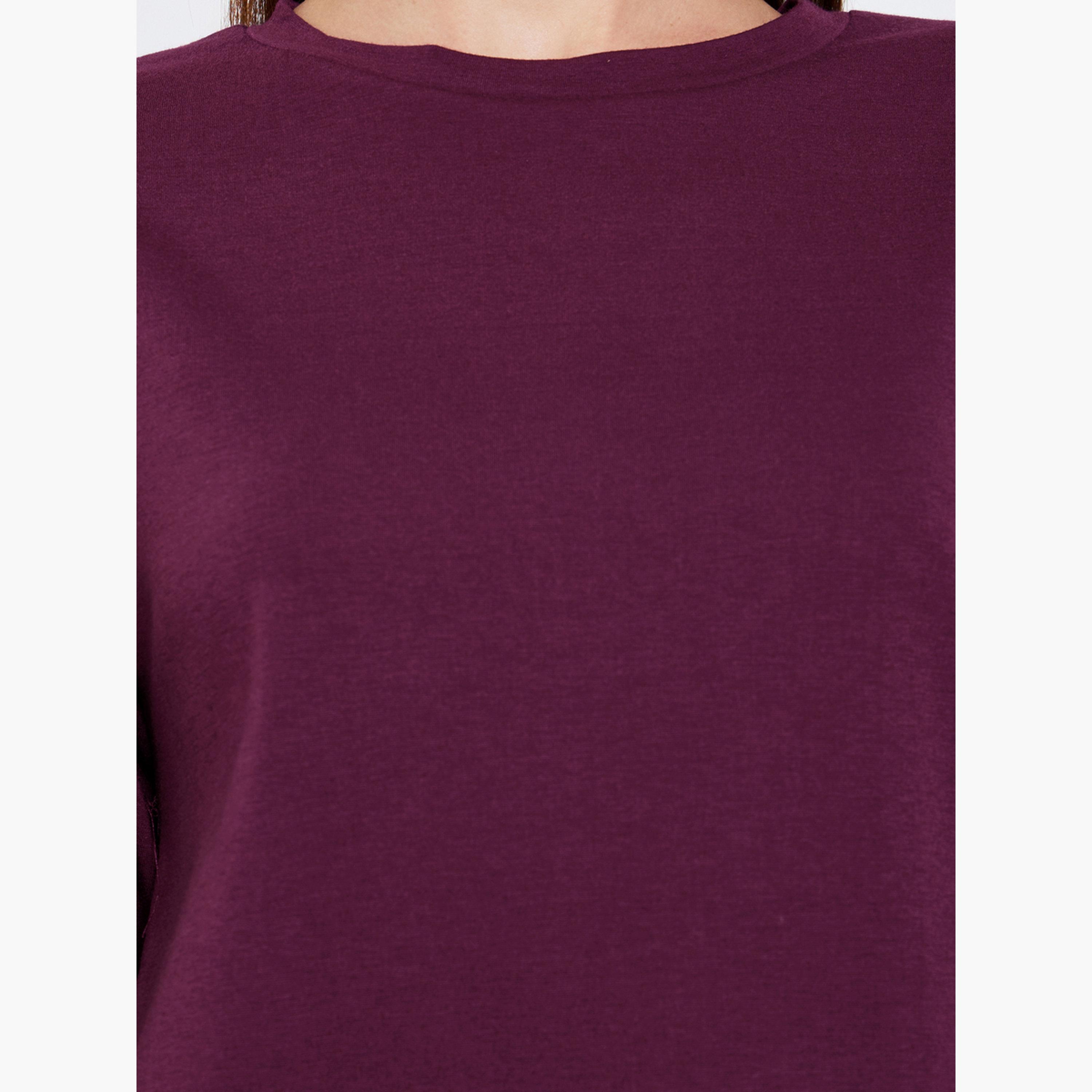 طقم بيجاما بأساور وبلوزة سادة بكتف منسدل وأكمام طويلة-women-clothing-nightwear-pyjamas-longsets-image-5