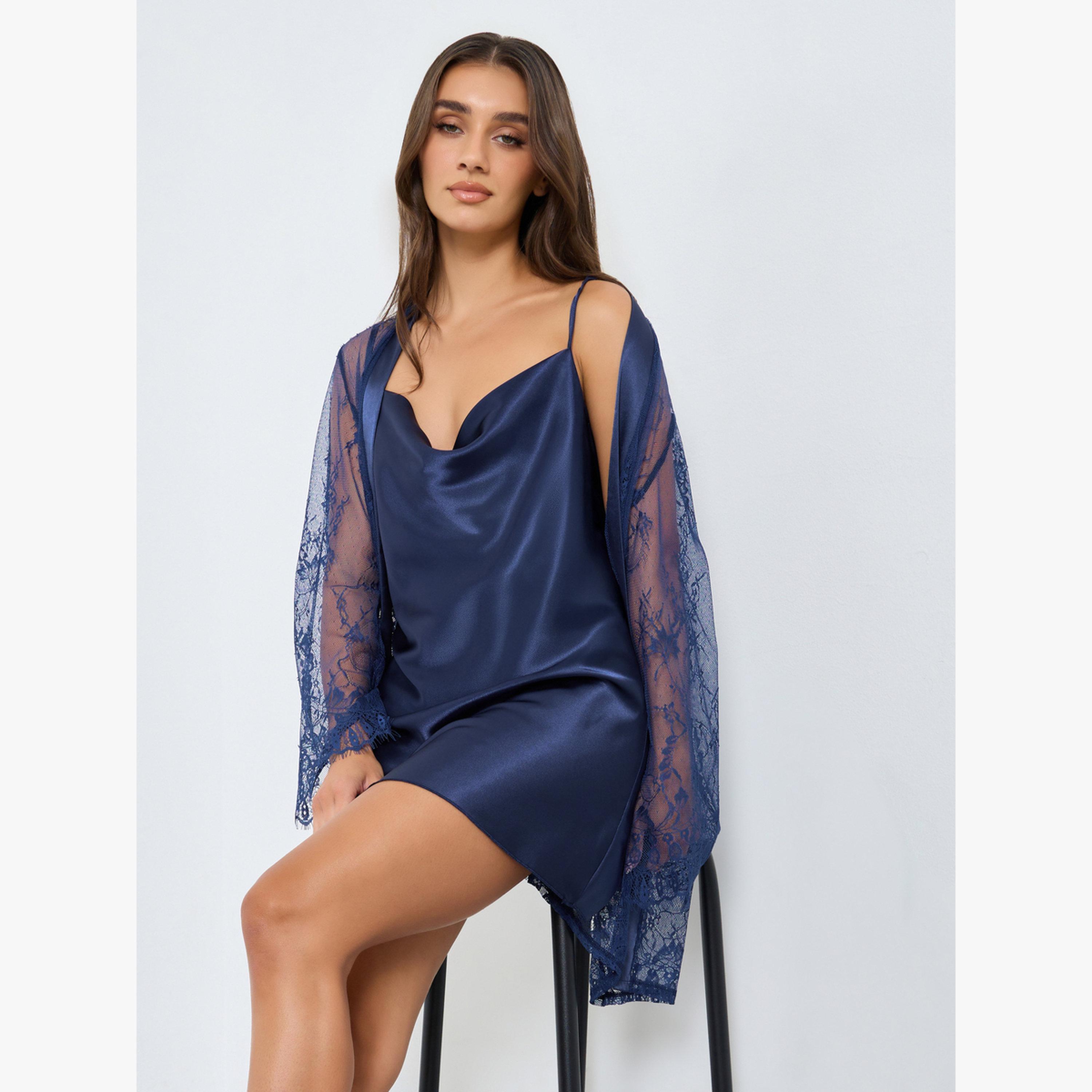 Take Two Women Satin Nightdress and Lace Long Sleeve Robe Set-women-clothing-nightwear-robes-image-6