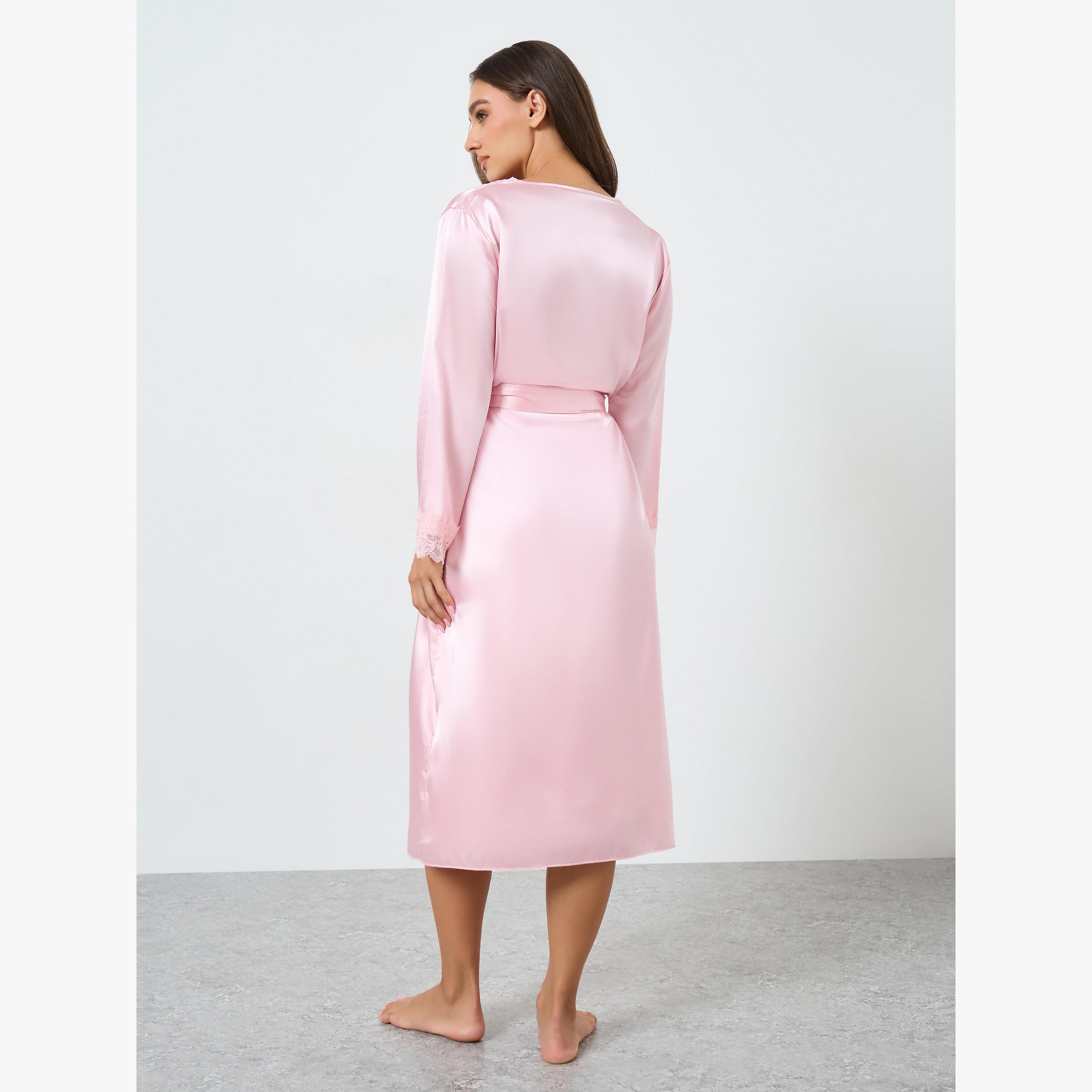 Take Two Women Solid Lace Satin Split Hem Nightdress and Robe Set-women-clothing-nightwear-robes-image-5