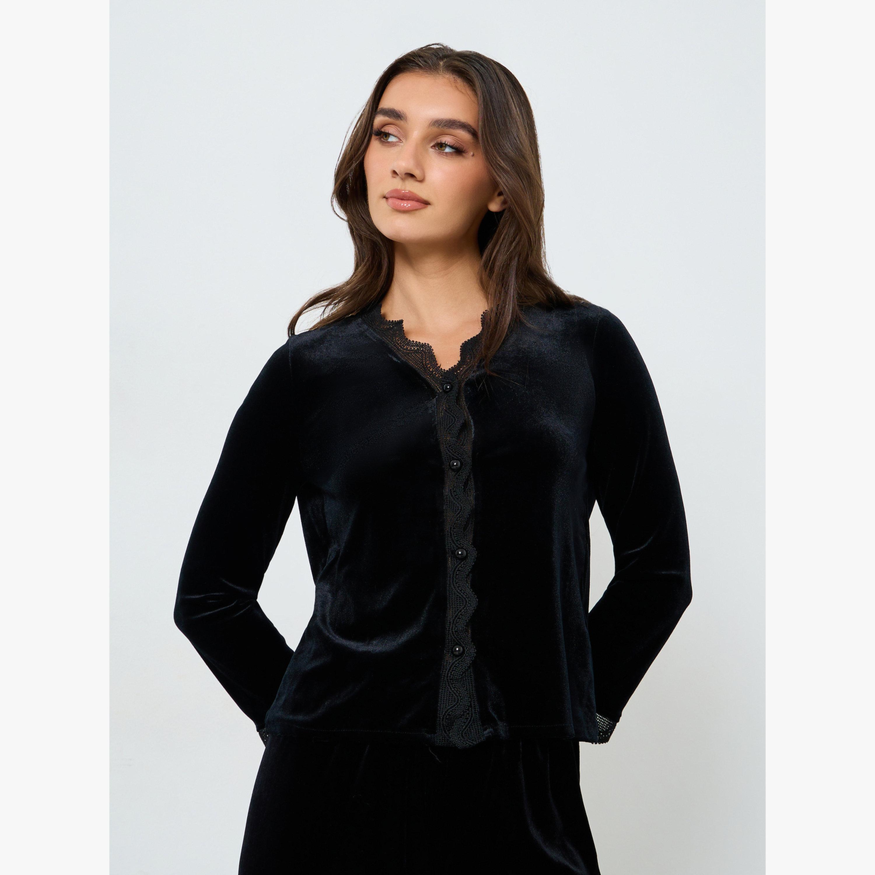 Take Two Velvet Look Lace Insert Top and Pyjama Set-women-clothing-nightwear-pyjamas-longsets-image-2