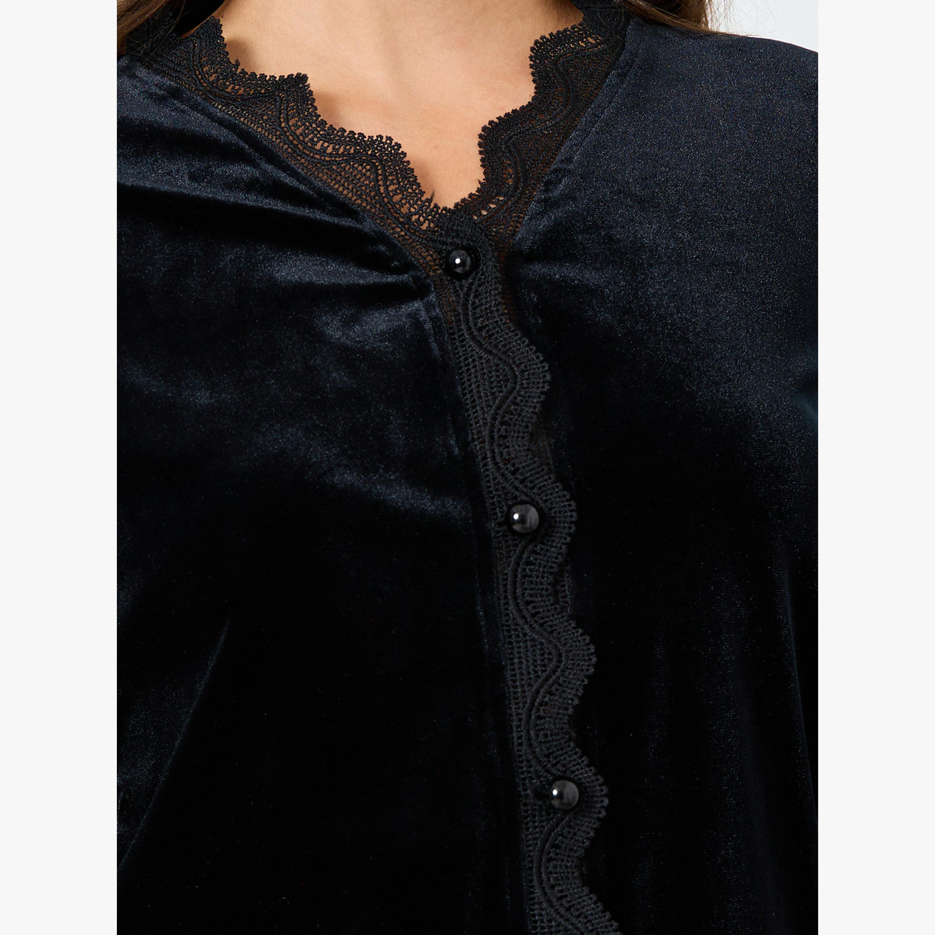 طقماما من بلوزة ببطانة دانتيل بمظهر المخمل وبنطال-women-clothing-nightwear-pyjamas-longsets-image-3