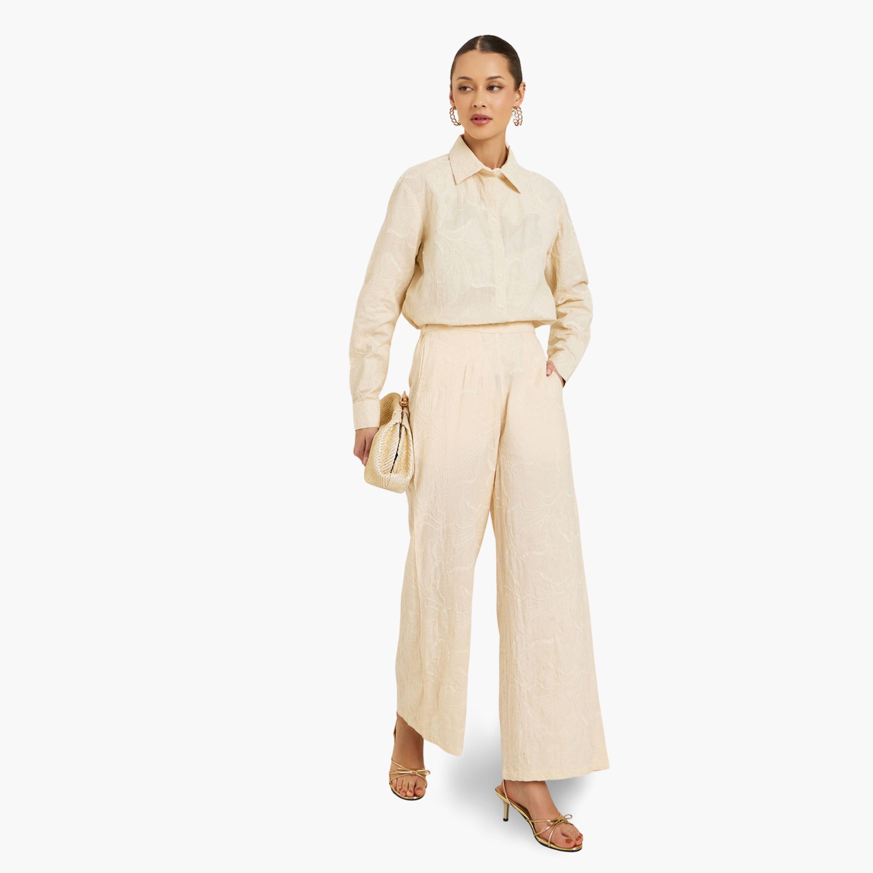 Styli Women Off-White Embroidered Wide Leg Trousers-women-clothing-bottoms-trousers-image-2