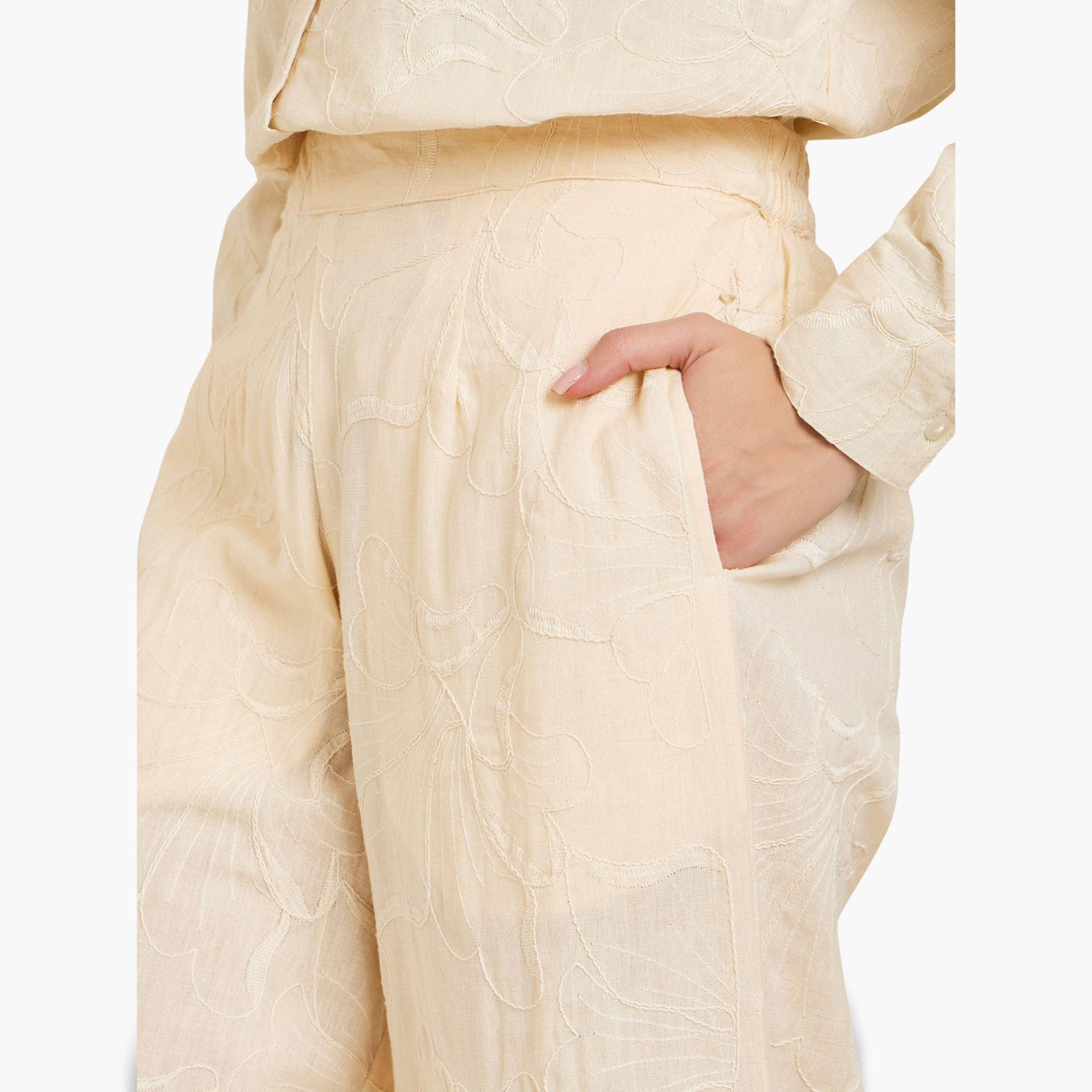 Styli Women Off-White Embroidered Wide Leg Trousers-women-clothing-bottoms-trousers-image-3
