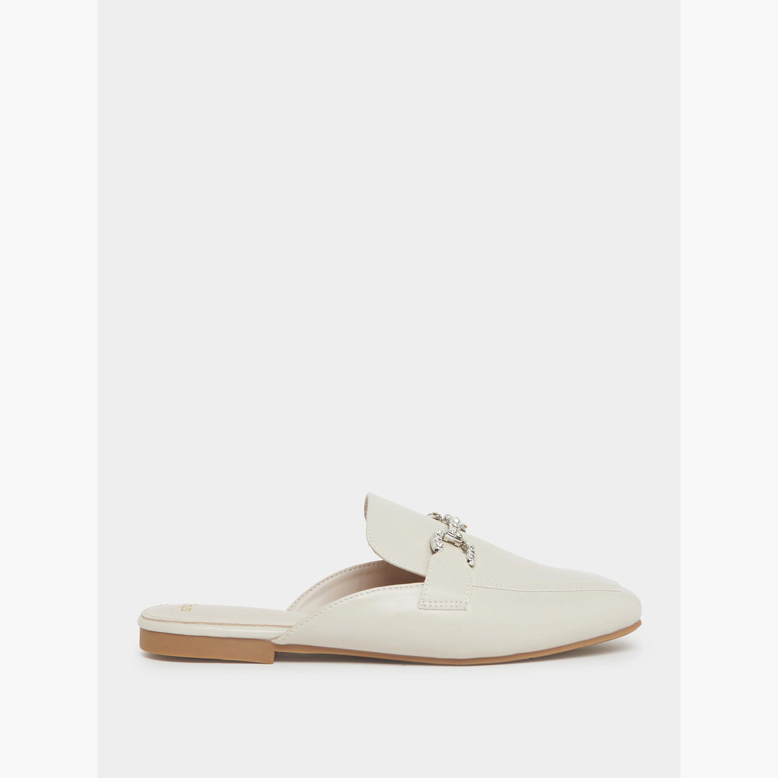 Styli Beige Embellished Flat Mules-women-shoes-flats-mules-image-2