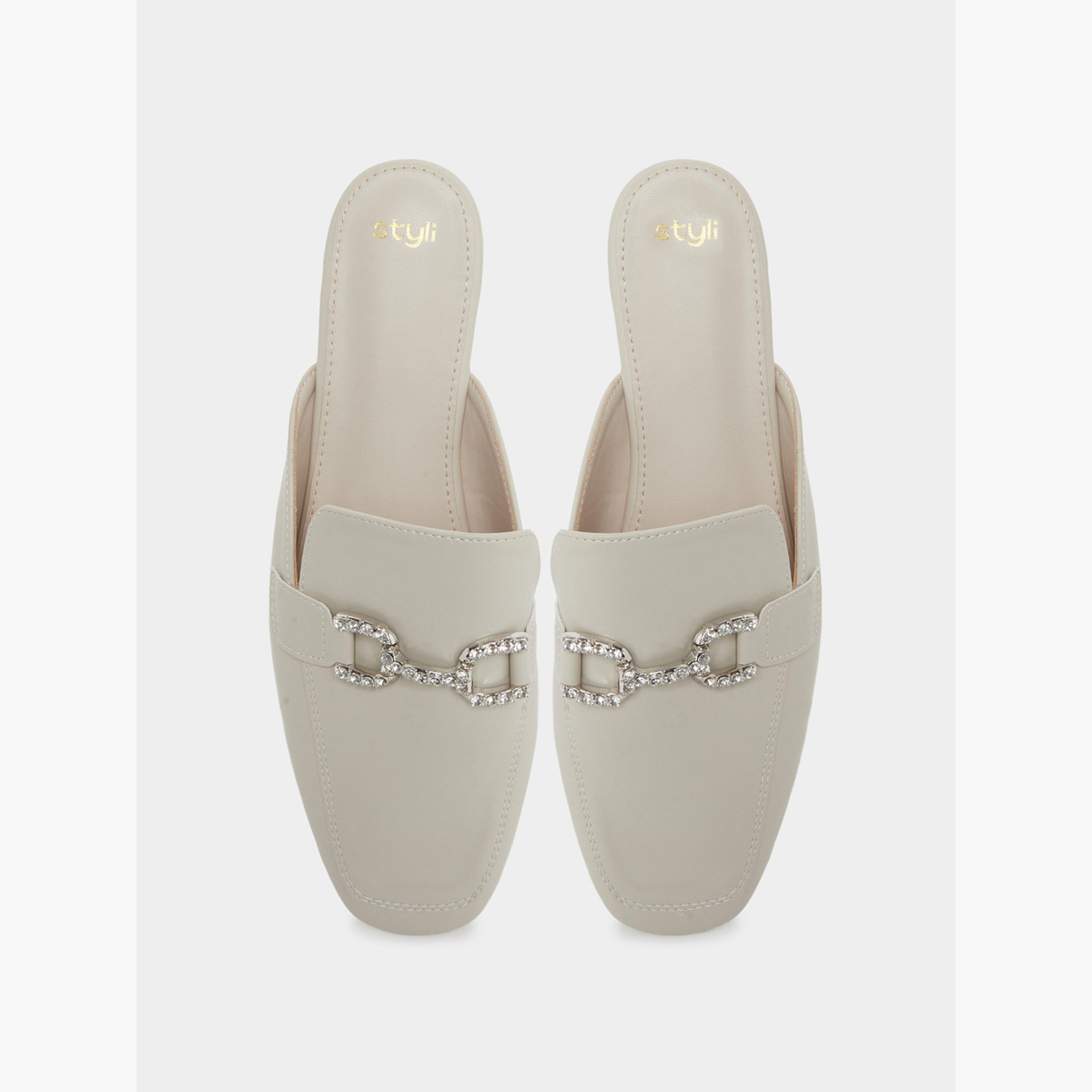 Styli Beige Embellished Flat Mules-women-shoes-flats-mules-image-5