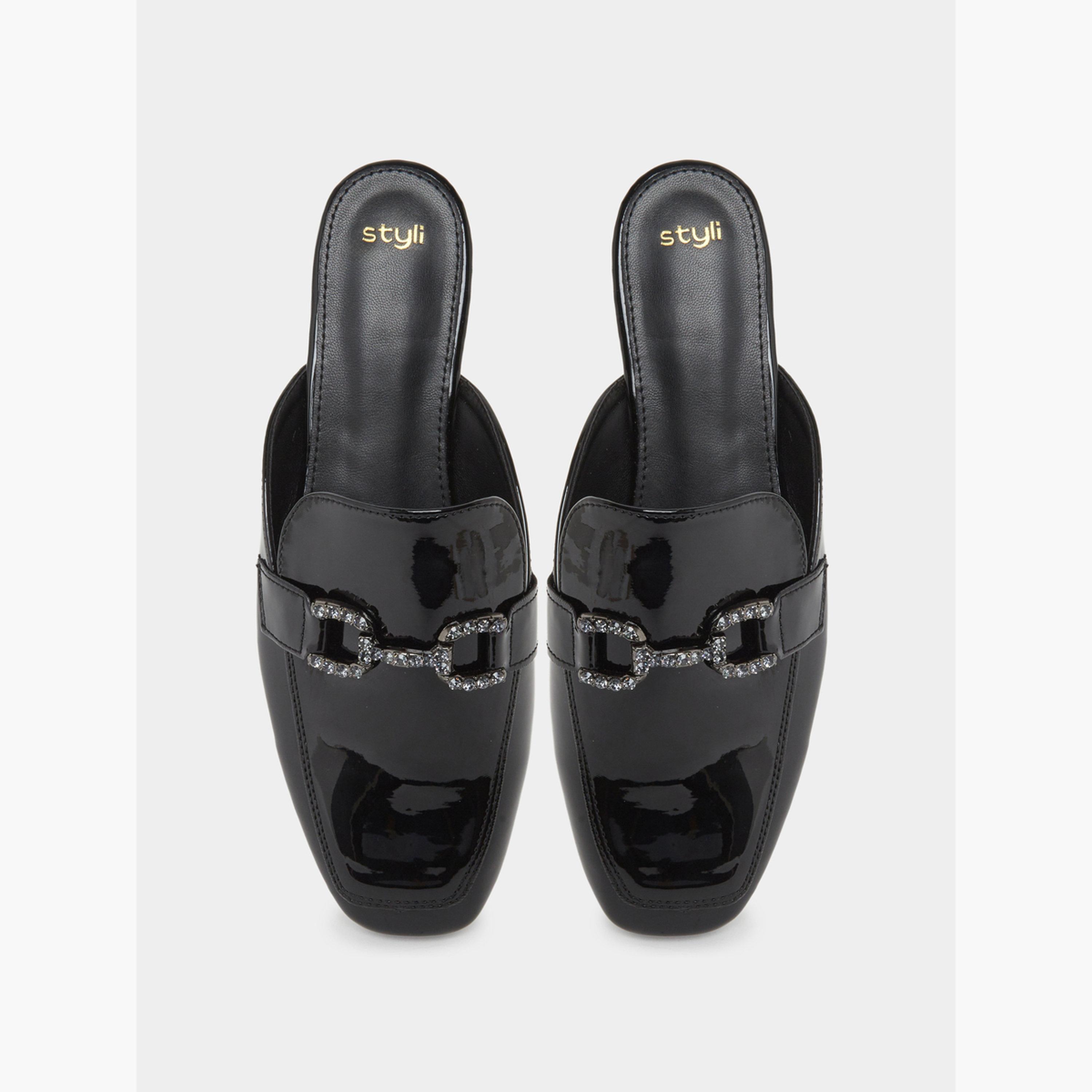 Styli Black Patent Leather Mules-women-shoes-flats-mules-image-5