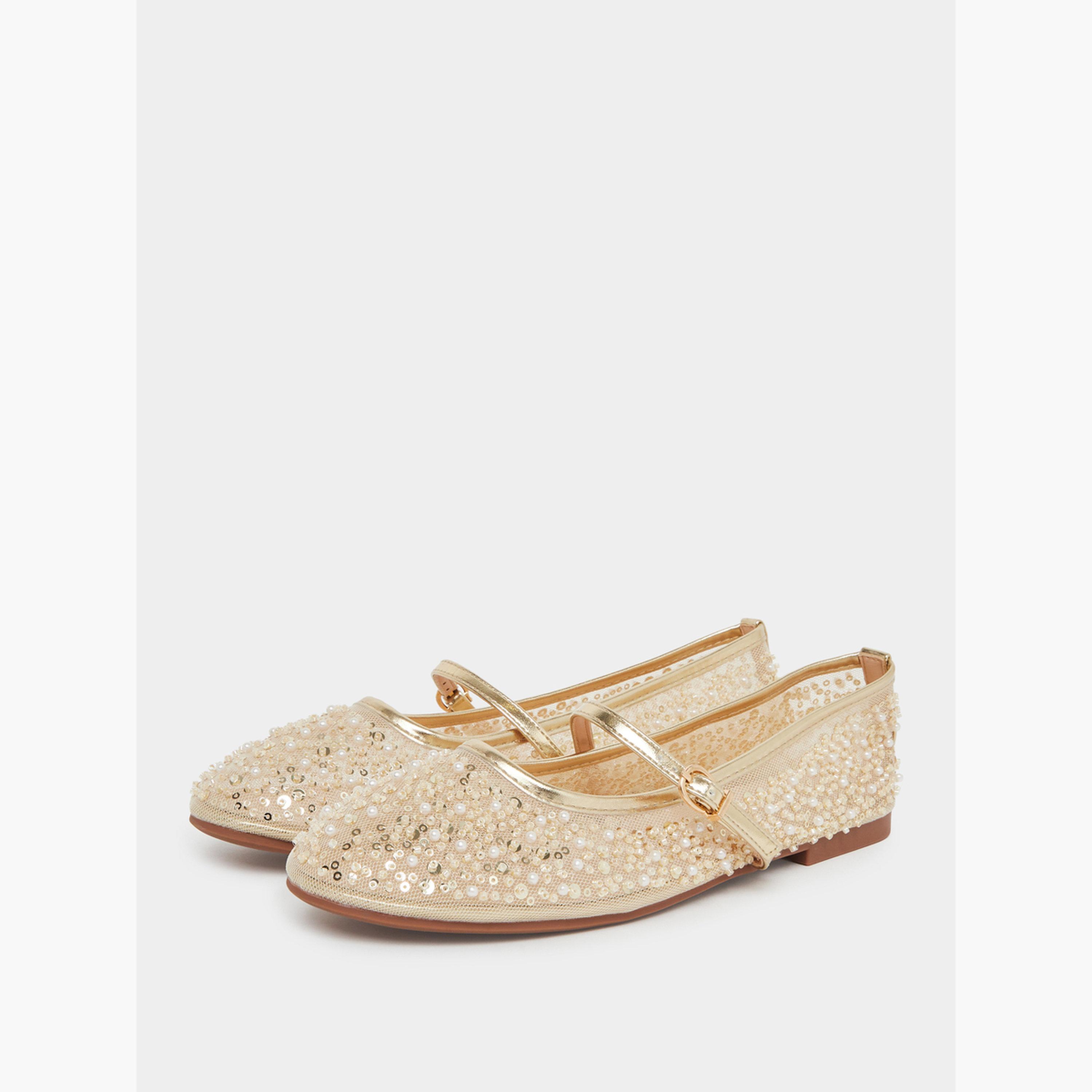Styli Gold Sequin Ballerina Flats-women-shoes-ballerinas-image-1