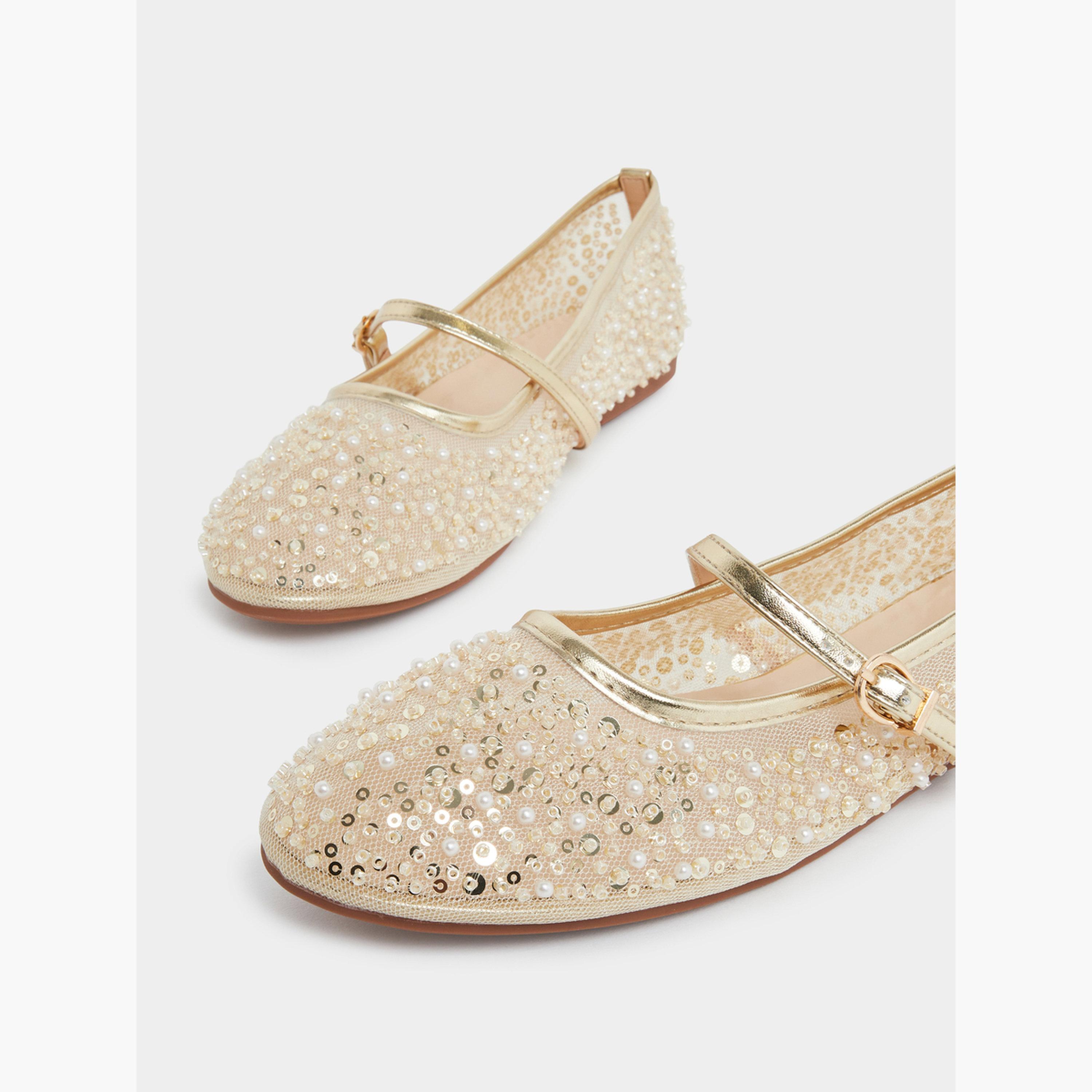 Styli Gold Sequin Ballerina Flats-women-shoes-ballerinas-image-3
