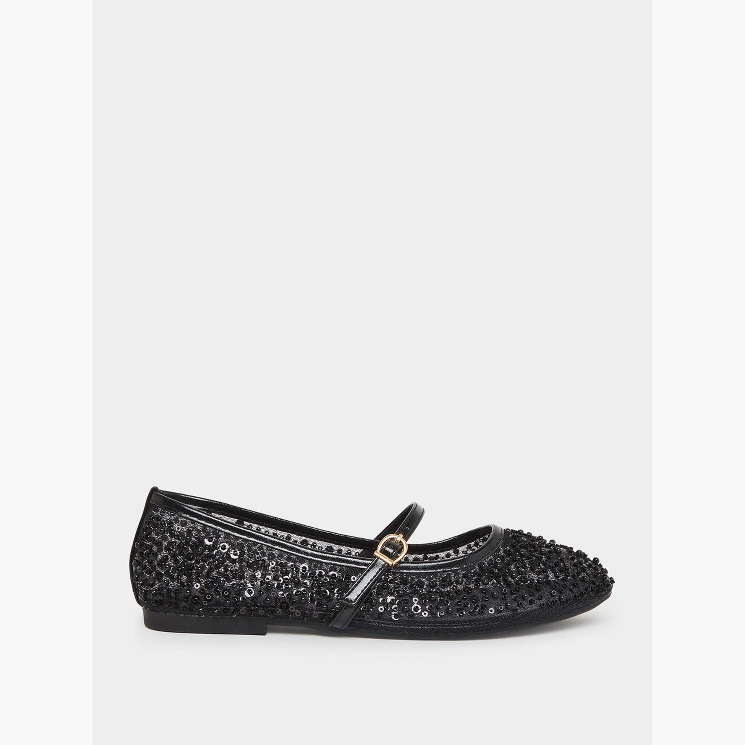 Styli Black Sequin Ballerina Flats-women-shoes-ballerinas-image-2