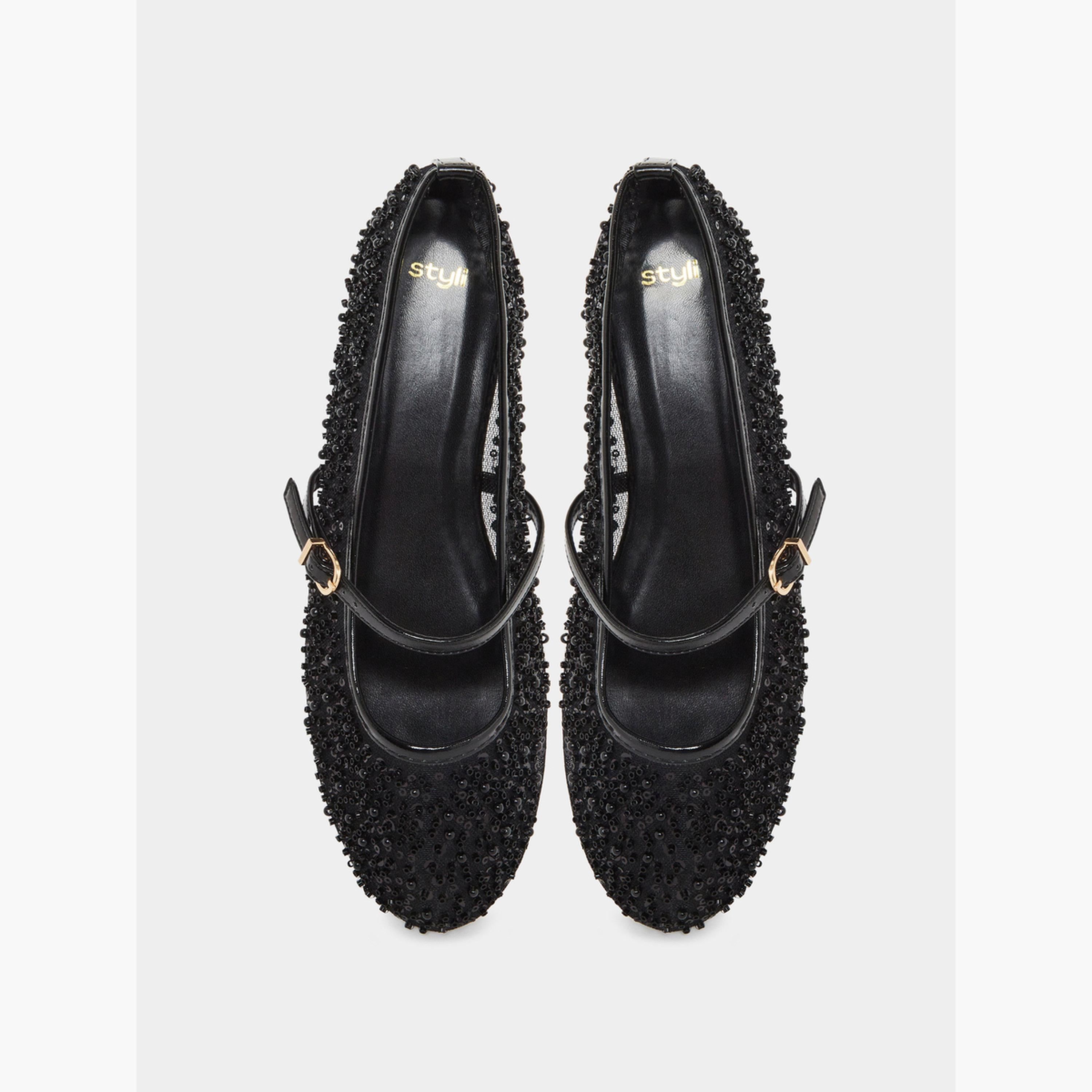 Styli Black Sequin Ballerina Flats-women-shoes-ballerinas-image-5