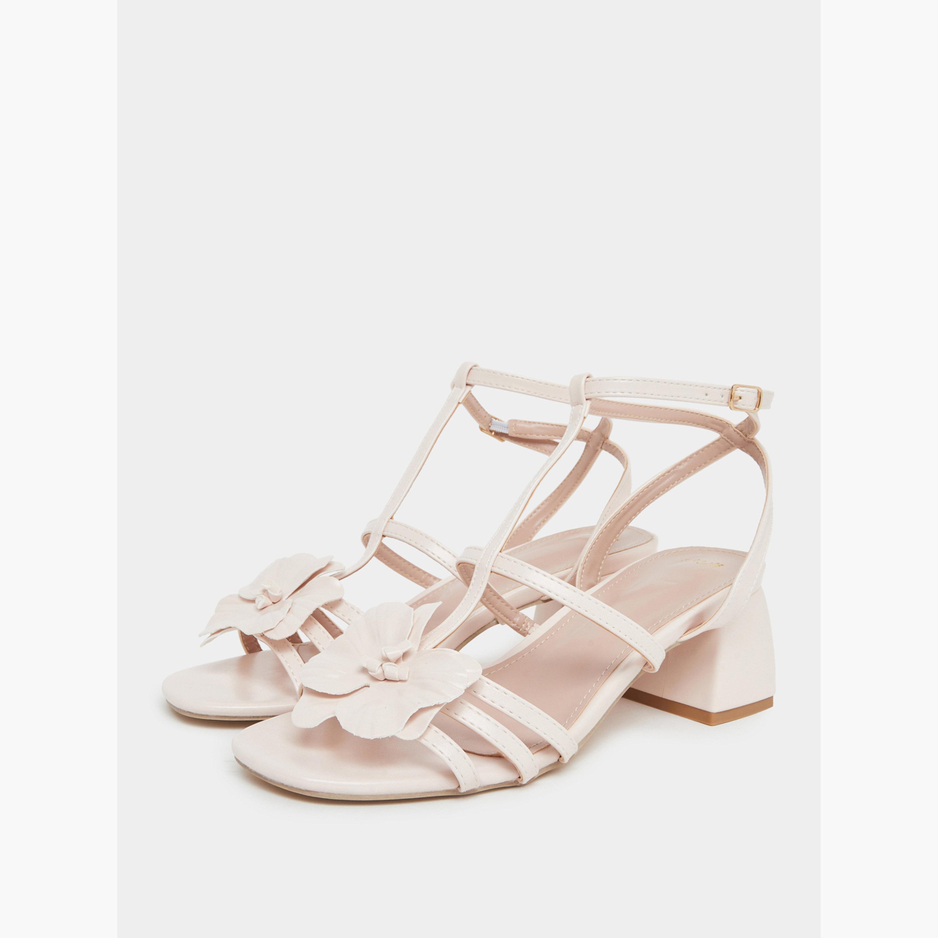 Styli Ankle Strap Heel Sandals with Flower Detail-women-shoes-sandals-heeled-image-1