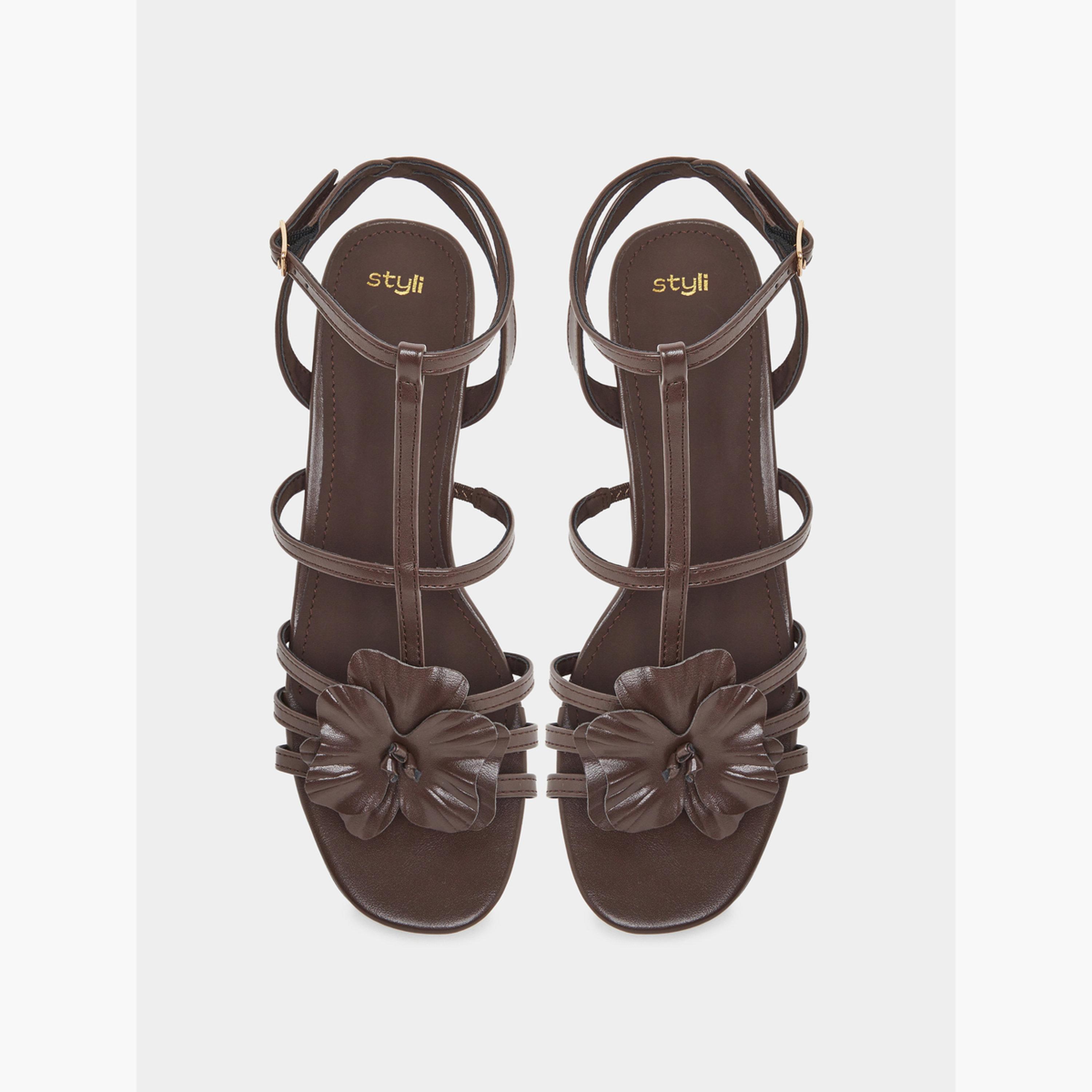 Styli Ankle Strap Heel Sandals with Flower Detail-women-shoes-sandals-heeled-image-4