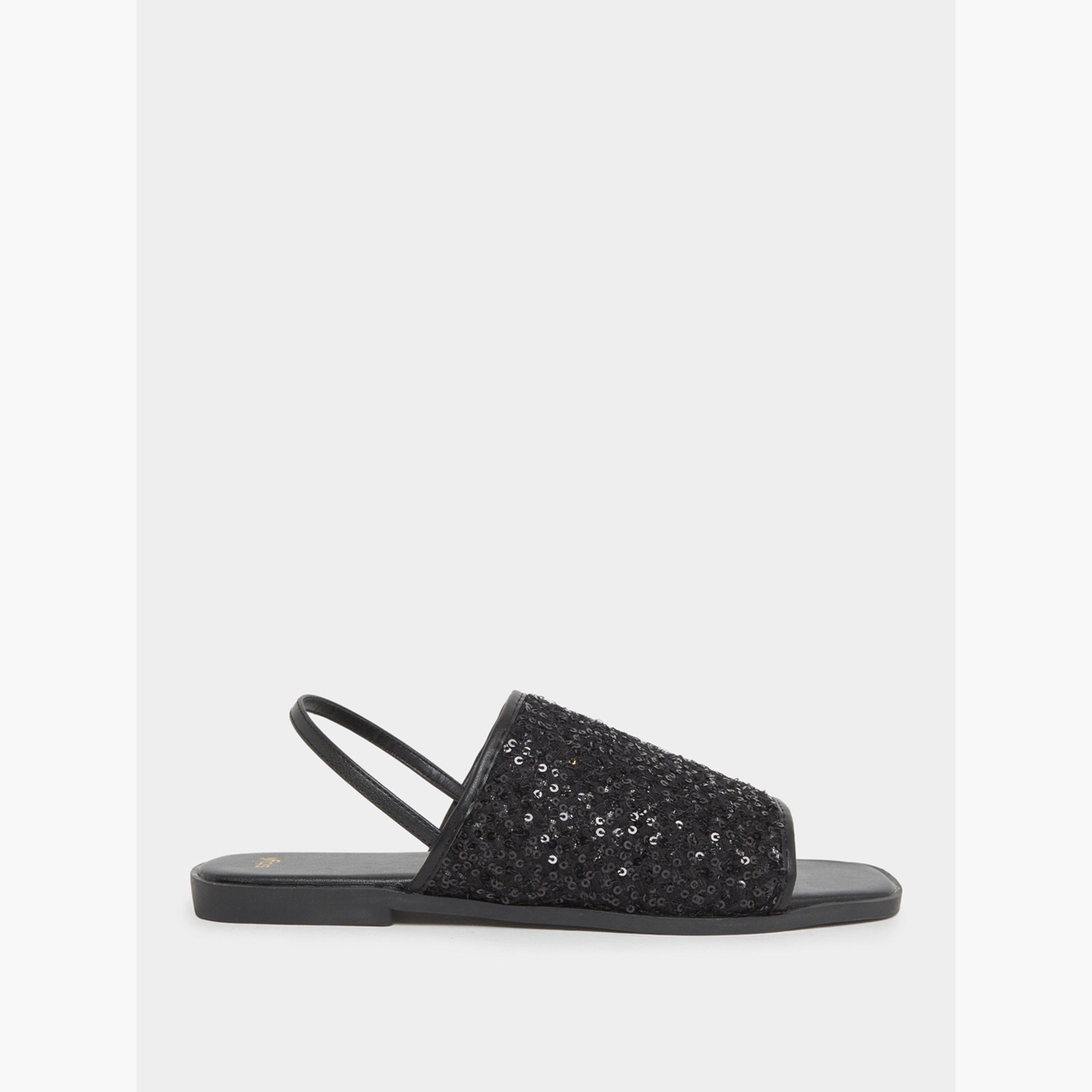 Styli Black Sequin Flat Sandals-women-shoes-sandals-flats-image-2