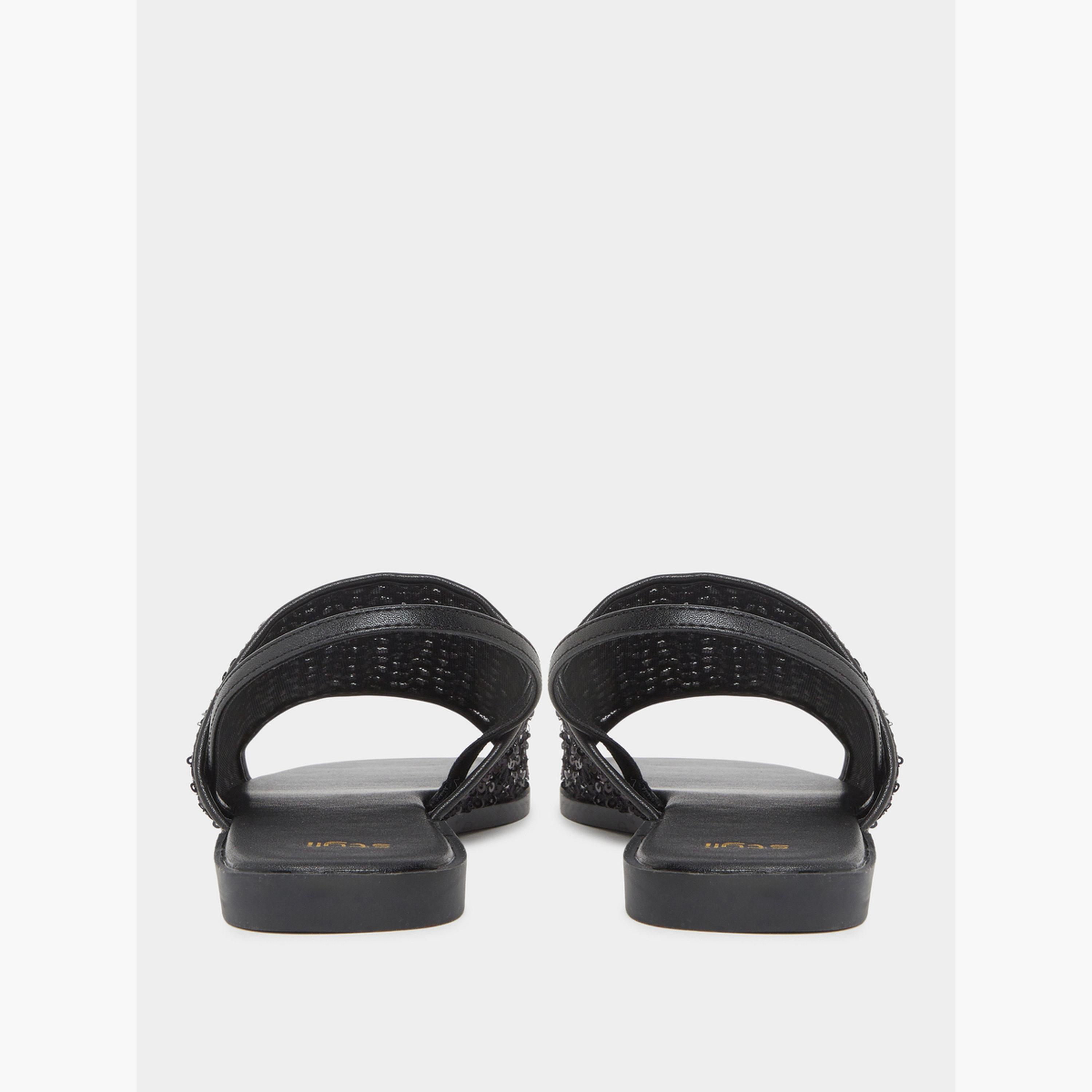 Styli Black Sequin Flat Sandals-women-shoes-sandals-flats-image-4