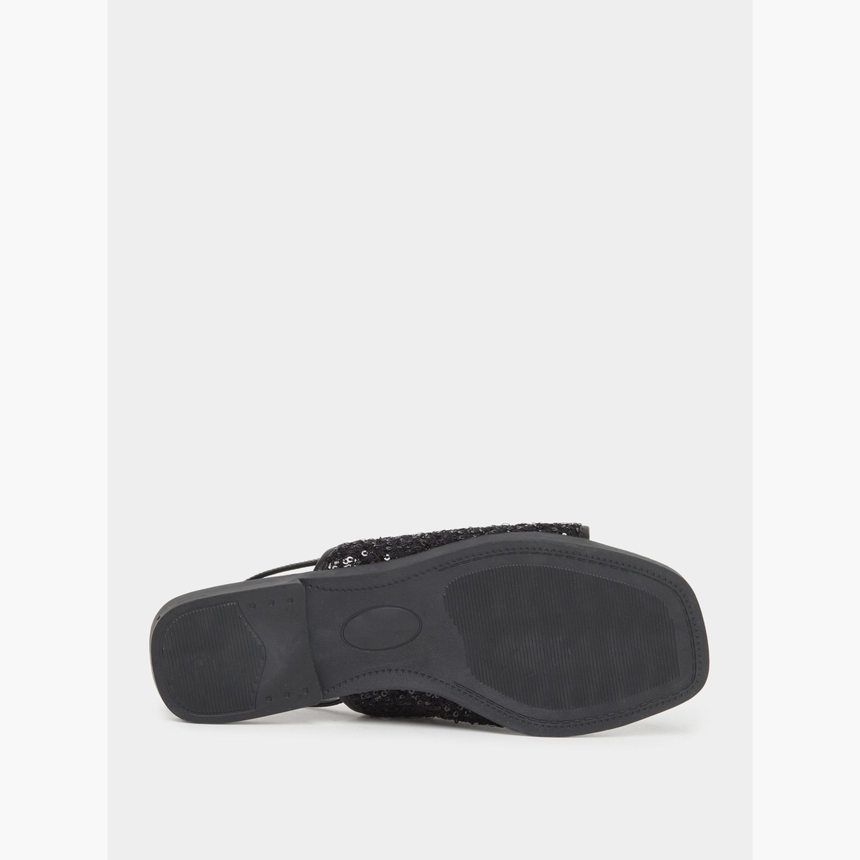 Styli Black Sequin Flat Sandals-women-shoes-sandals-flats-image-6