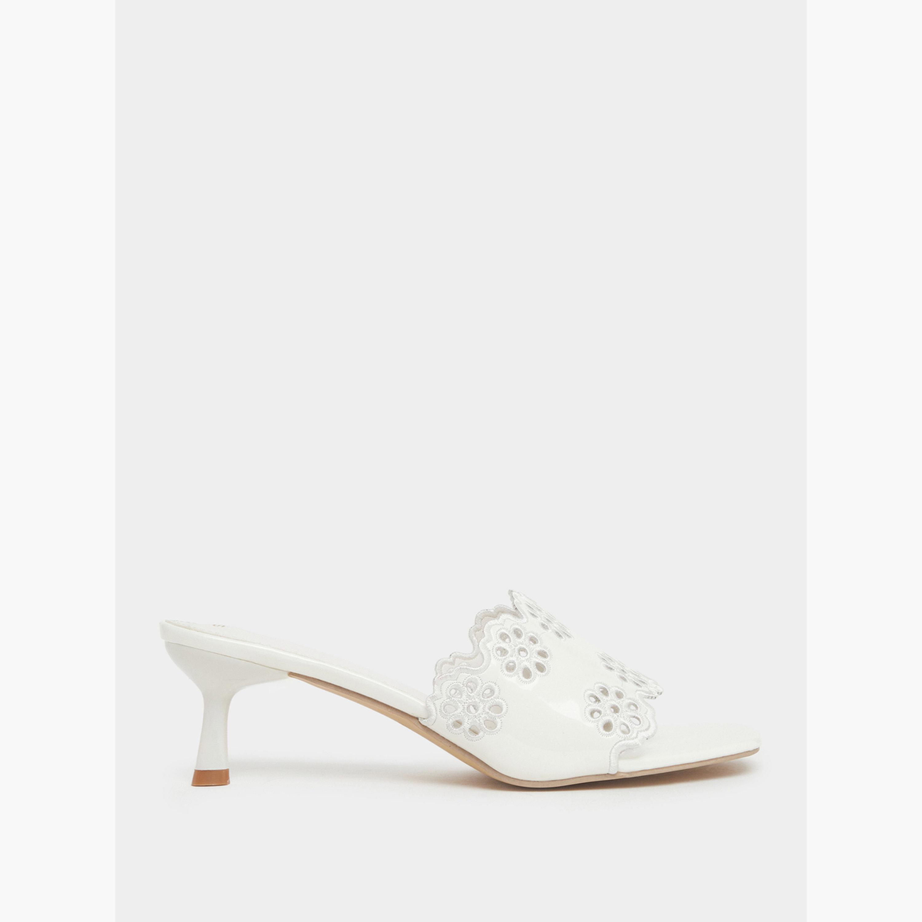 Styli White Floral Cutout Kitten Heel Sandals-women-shoes-heels-image-2