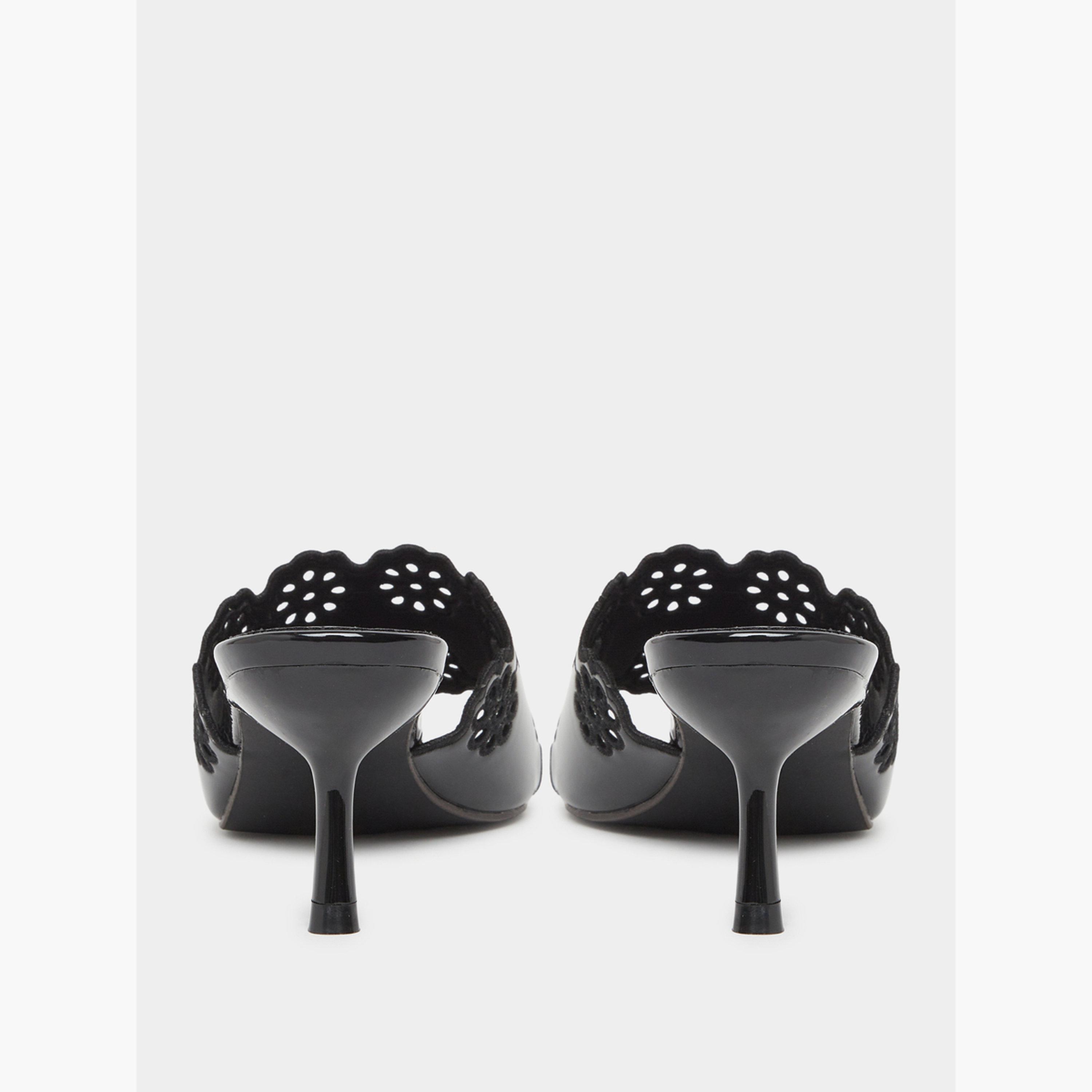 Styli Black Floral Cutout Kitten Heel Sandals-women-shoes-heels-image-4