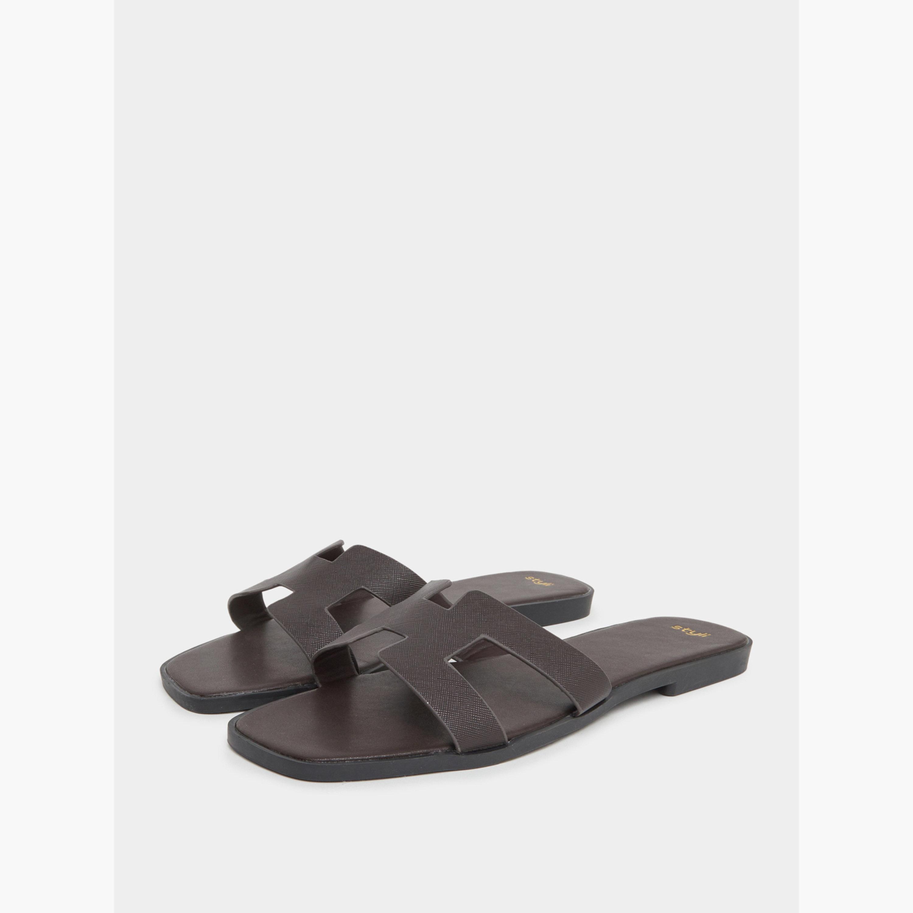 Styli Black Slip On Flat Sandals-women-shoes-flipflopsandslides-image-1