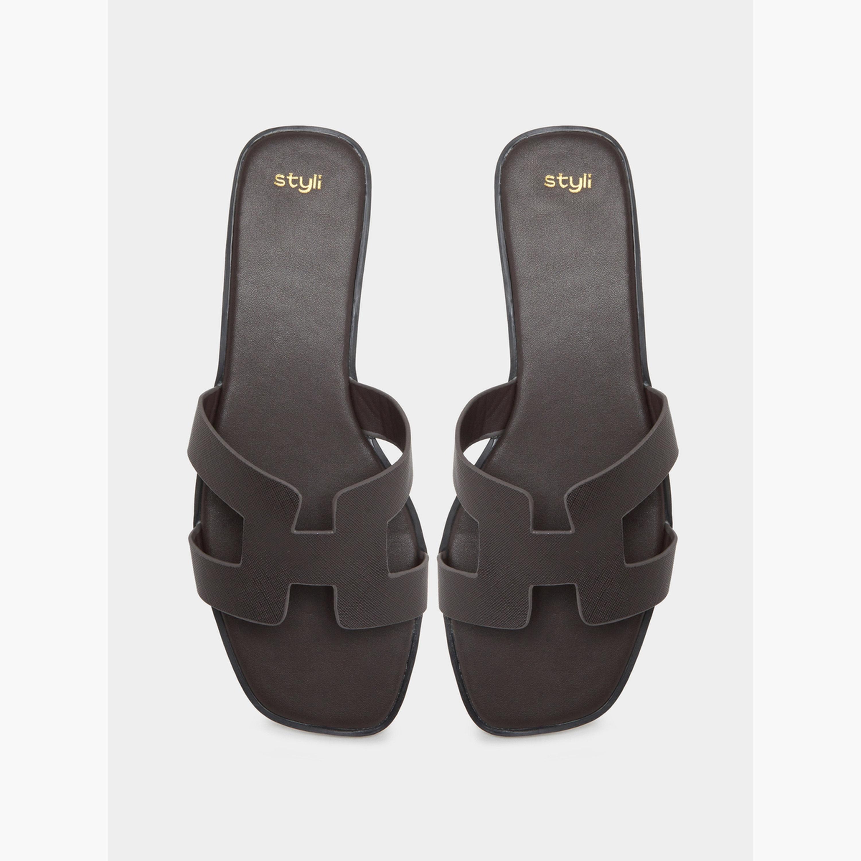 Styli Black Slip On Flat Sandals-women-shoes-flipflopsandslides-image-5
