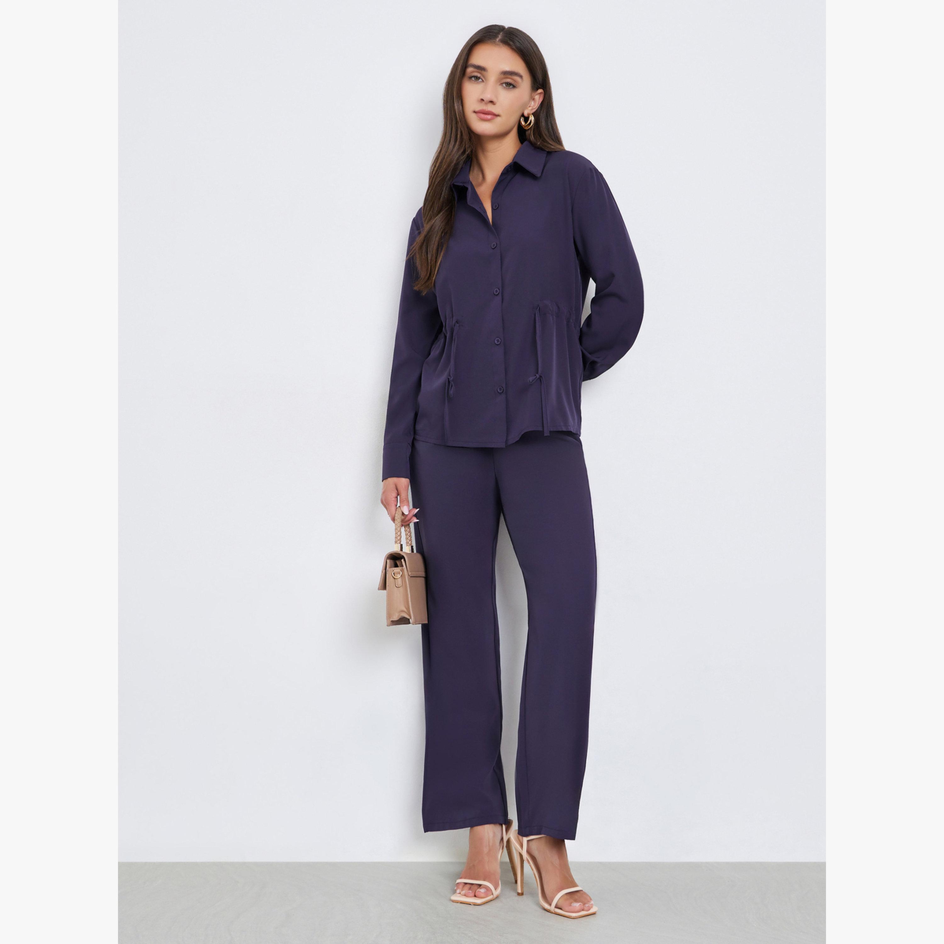 Styli Women Solid Drawstring Shirt and Pants Co-ords-women-clothing-coordsets-image-1
