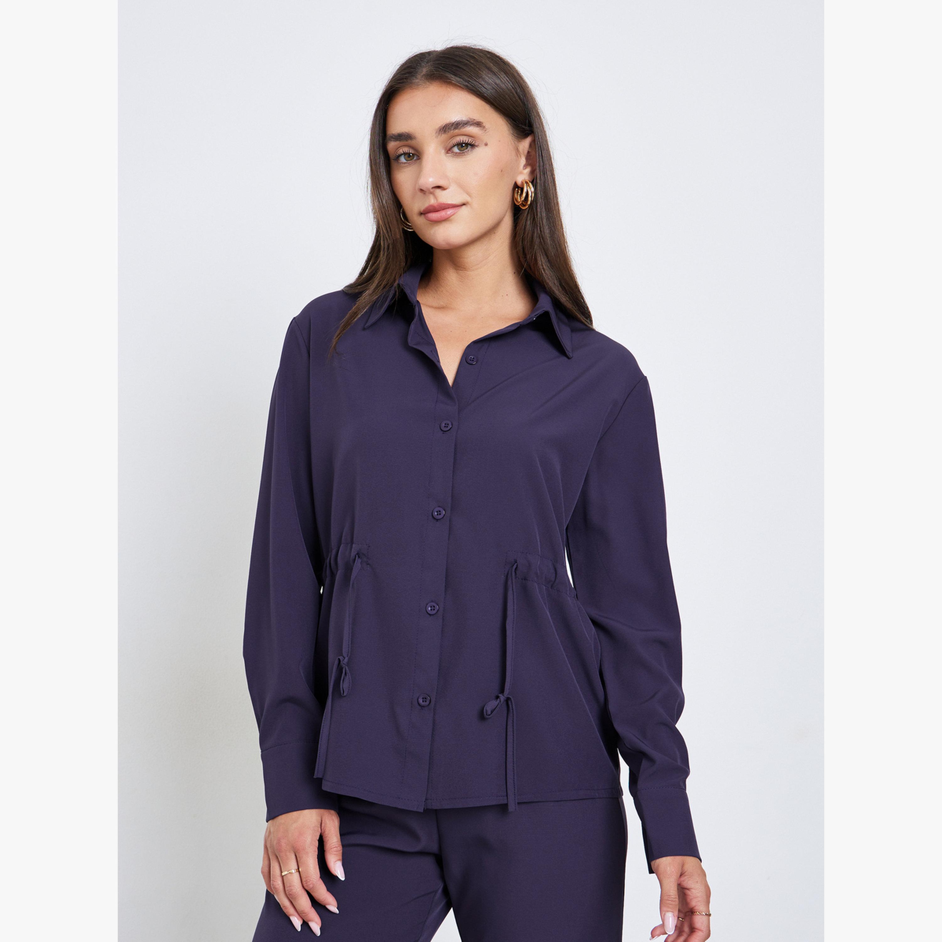 Styli Women Solid Drawstring Shirt and Pants Co-ords-women-clothing-coordsets-image-2