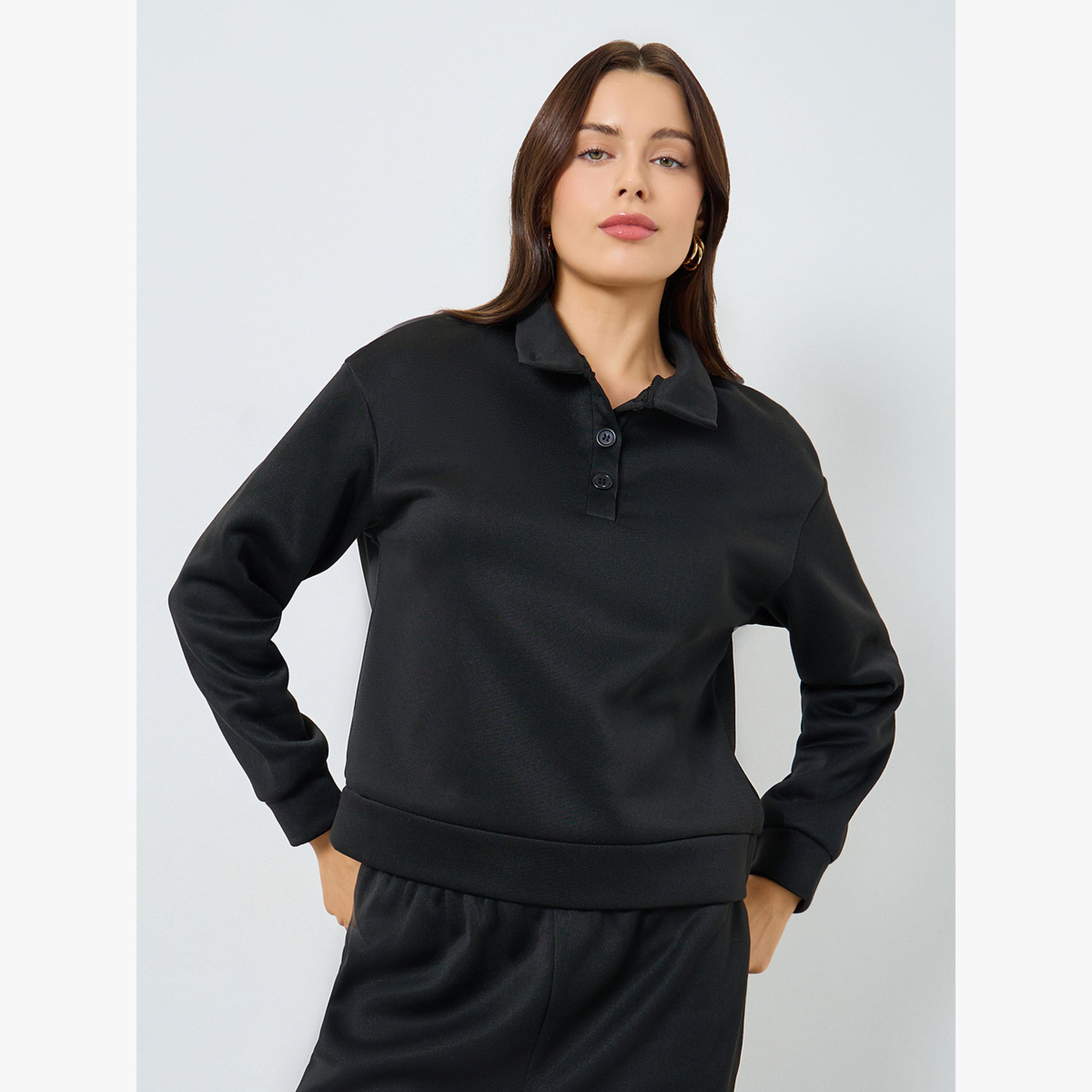 طقم منسق من سويت شيرت بأزرار وجوغر-women-clothing-coordsets-image-3