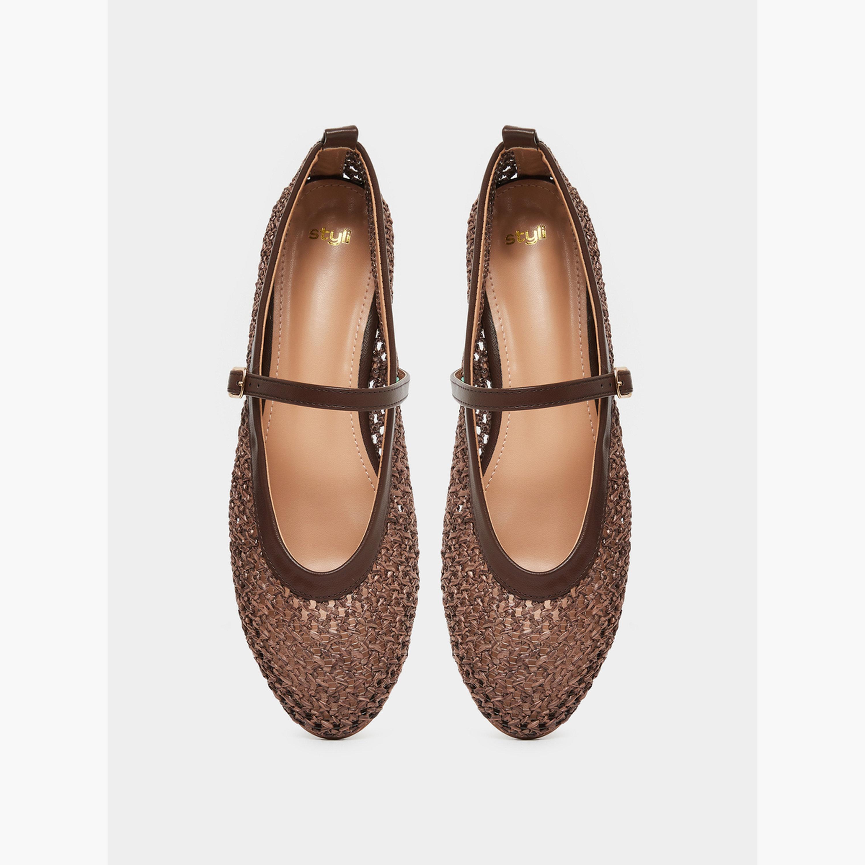 Styli Brown Woven Ballerina Flats-women-shoes-flats-loafers-image-5