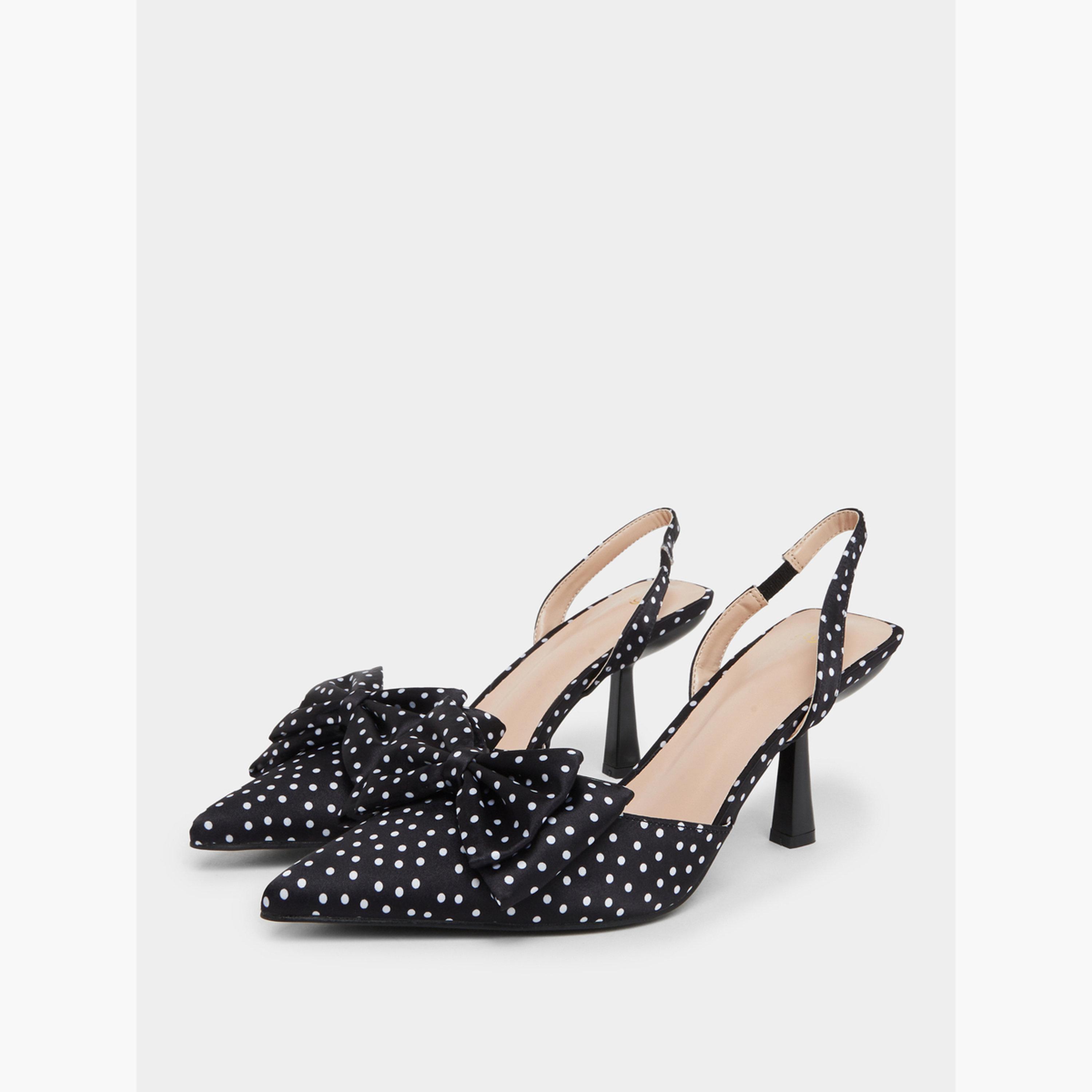 Styli Black Polka Dot Bow Slingback Shoes-women-shoes-heels-image-1