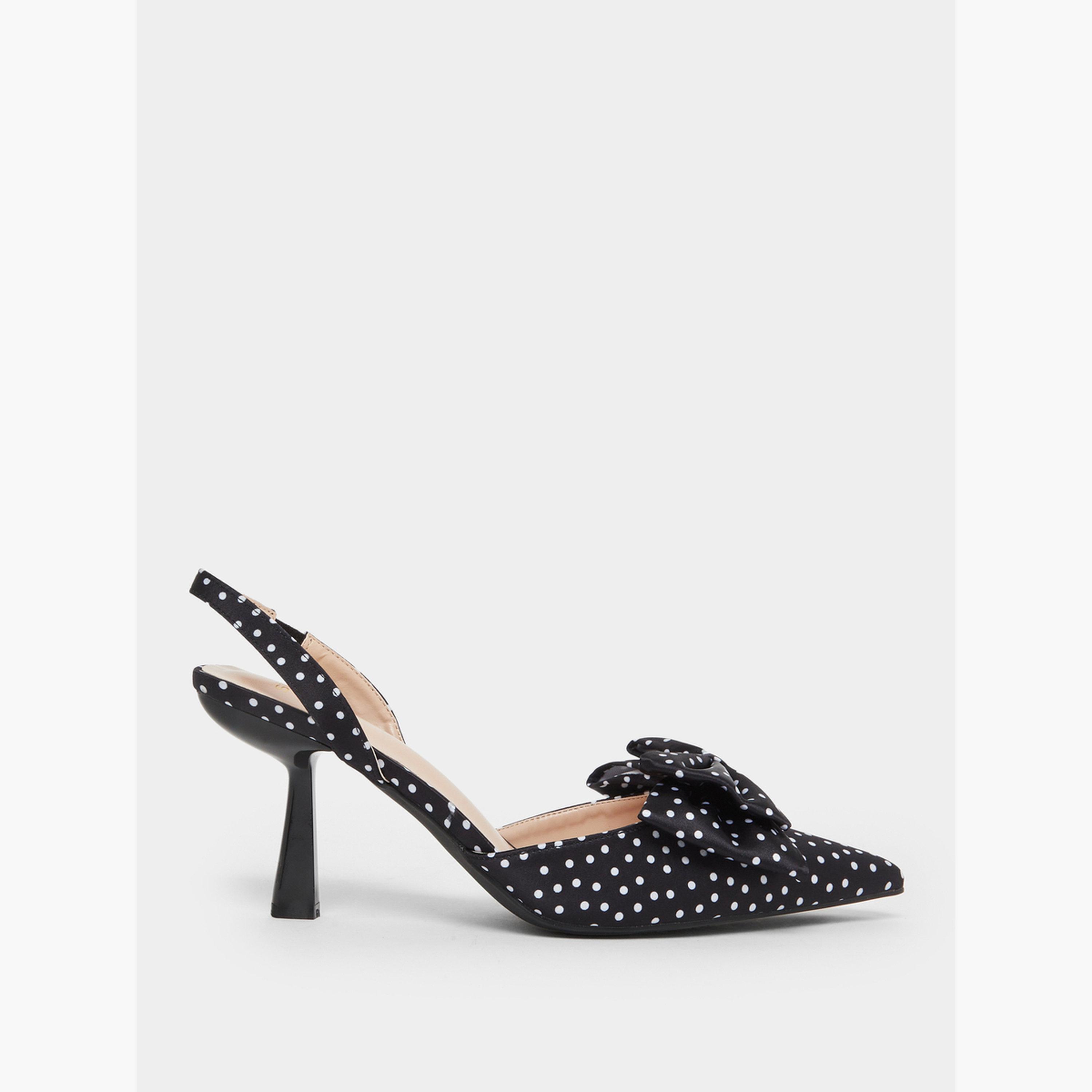 Styli Black Polka Dot Bow Slingback Shoes-women-shoes-heels-image-2