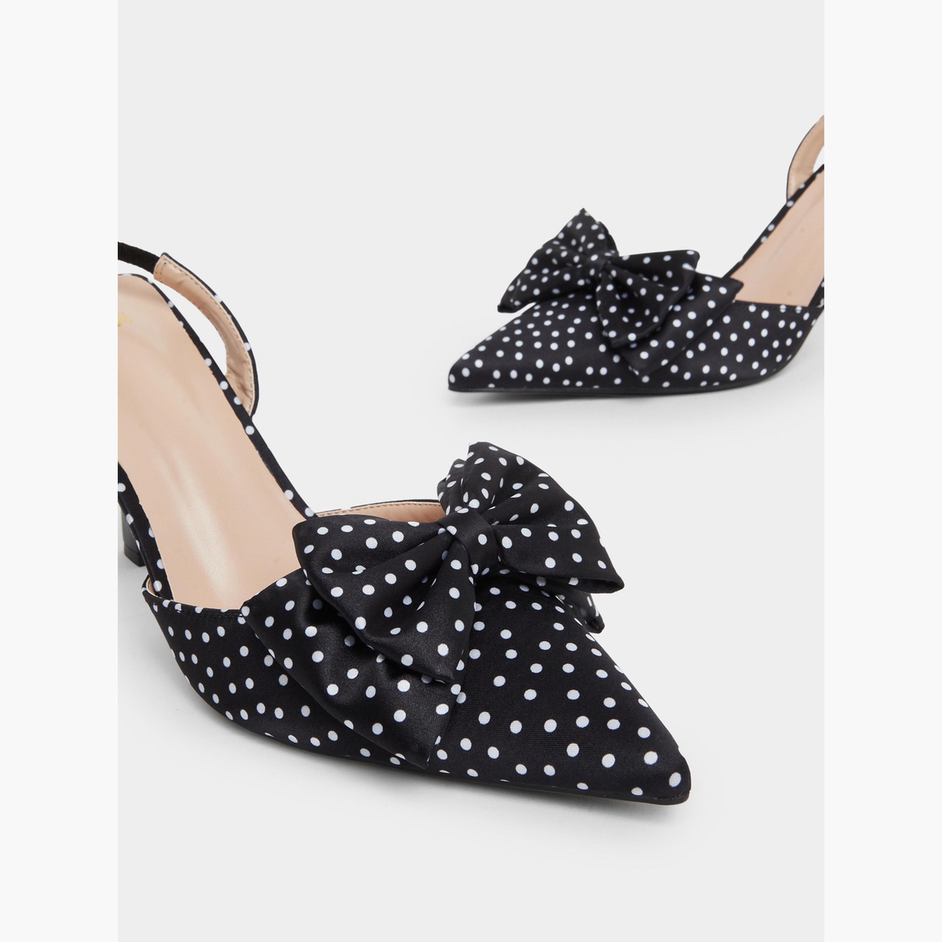 Styli Black Polka Dot Bow Slingback Shoes-women-shoes-heels-image-3