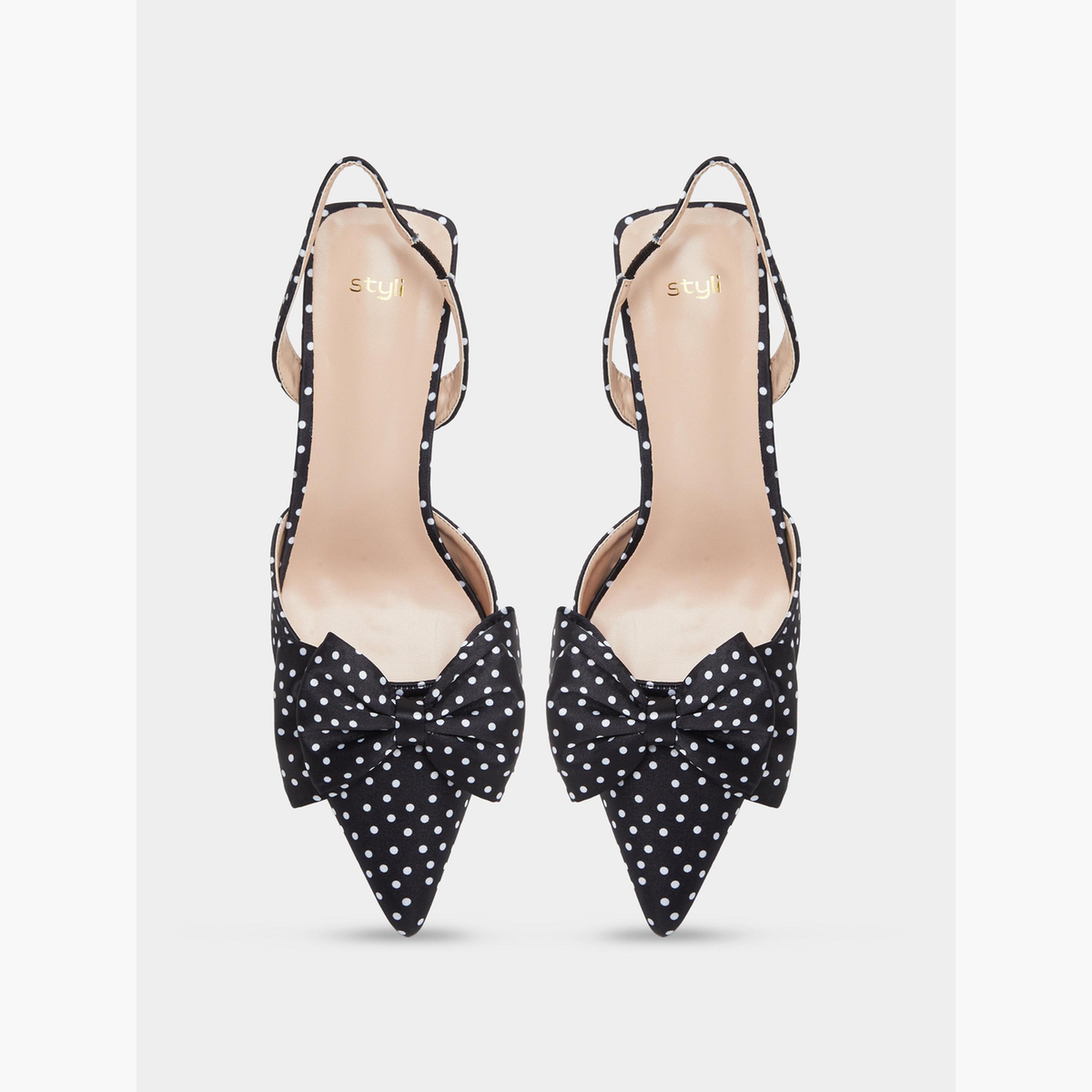 Styli Black Polka Dot Bow Slingback Shoes-women-shoes-heels-image-5