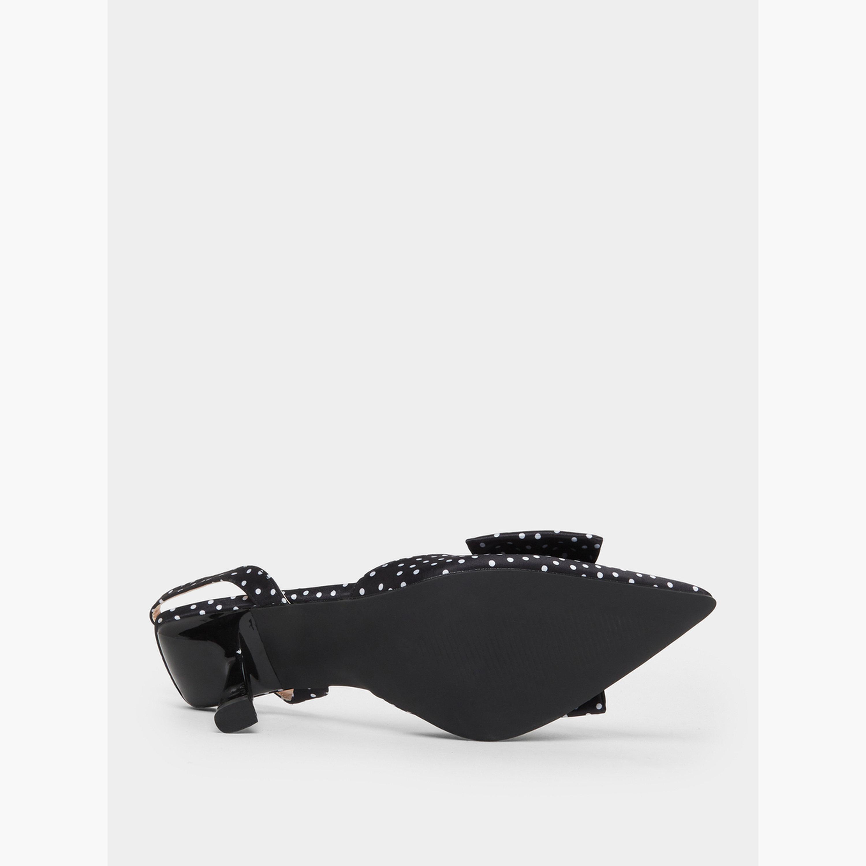 Styli Black Polka Dot Bow Slingback Shoes-women-shoes-heels-image-6