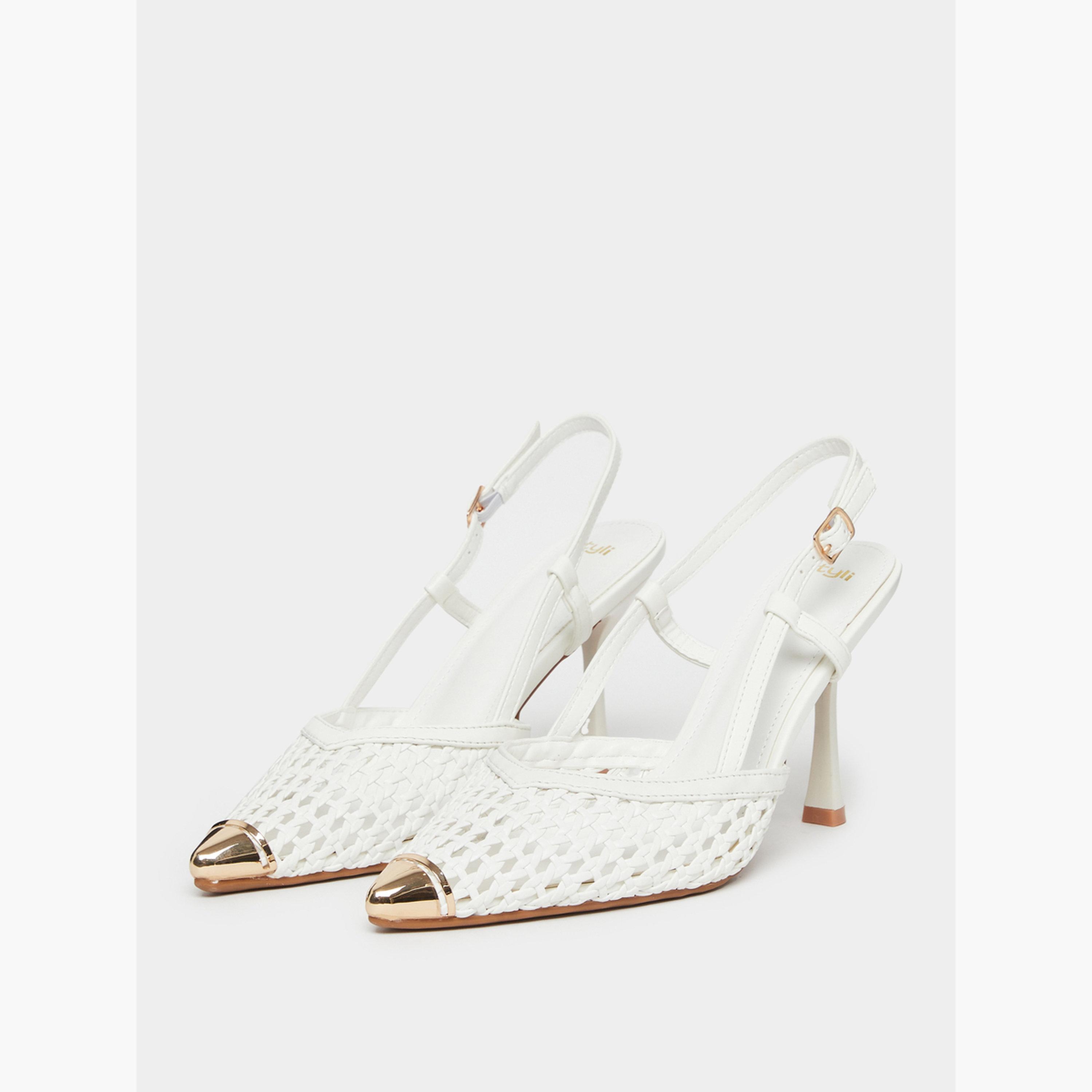 Styli White Woven Slingback Shoes-women-shoes-sandals-heeled-image-1