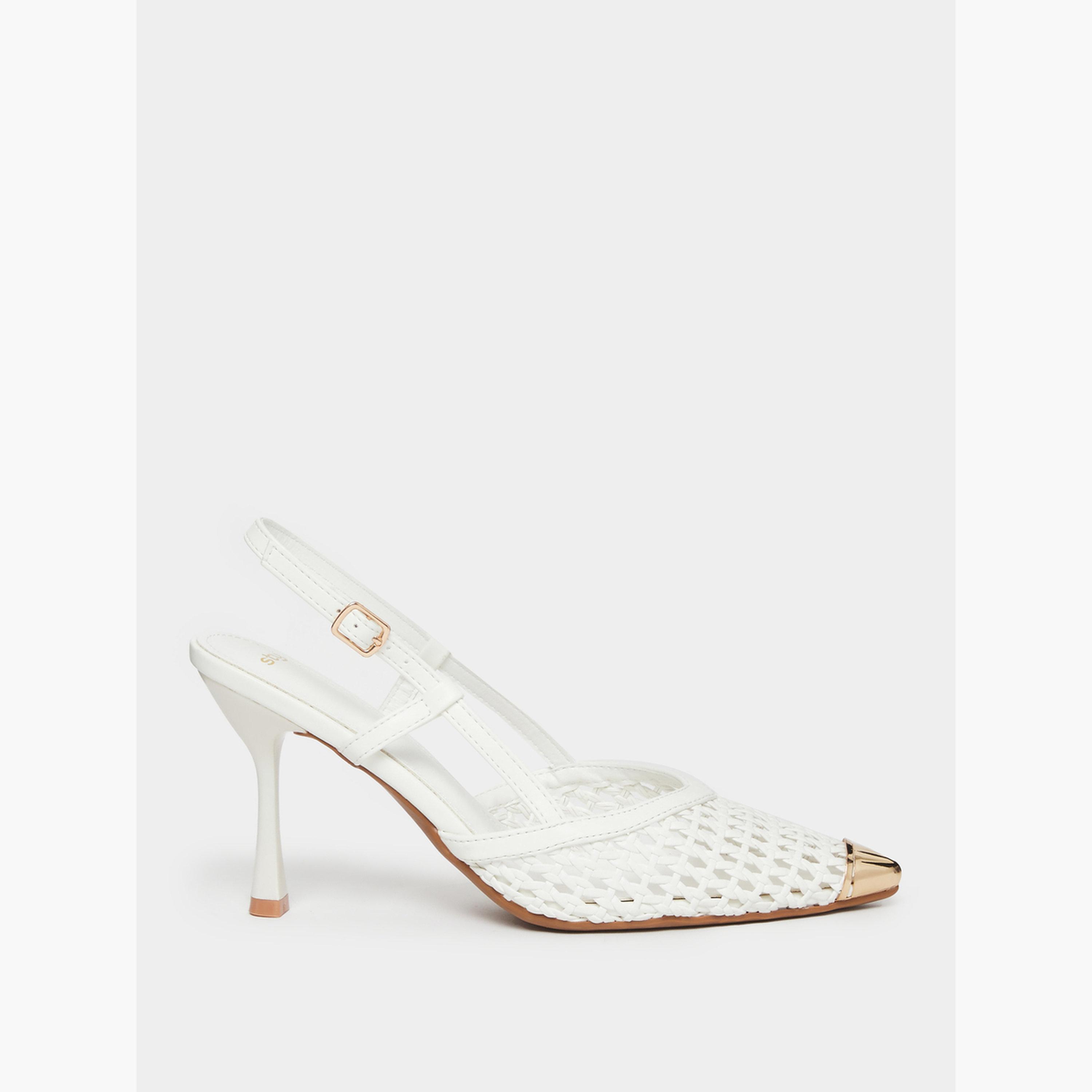 Styli White Woven Slingback Shoes-women-shoes-sandals-heeled-image-3