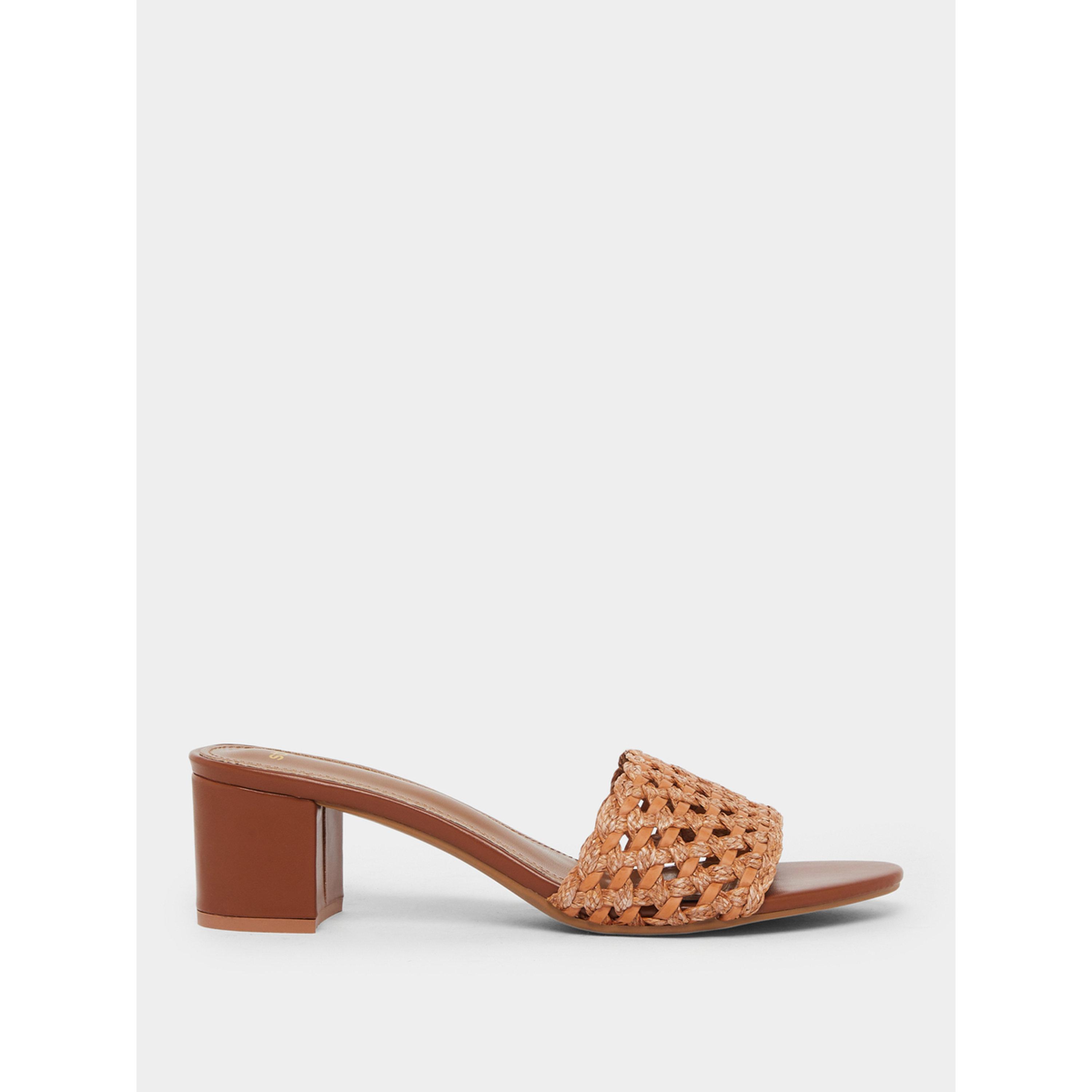 Styli Brown Woven Strap Low Heel Sandals-women-shoes-heels-image-2